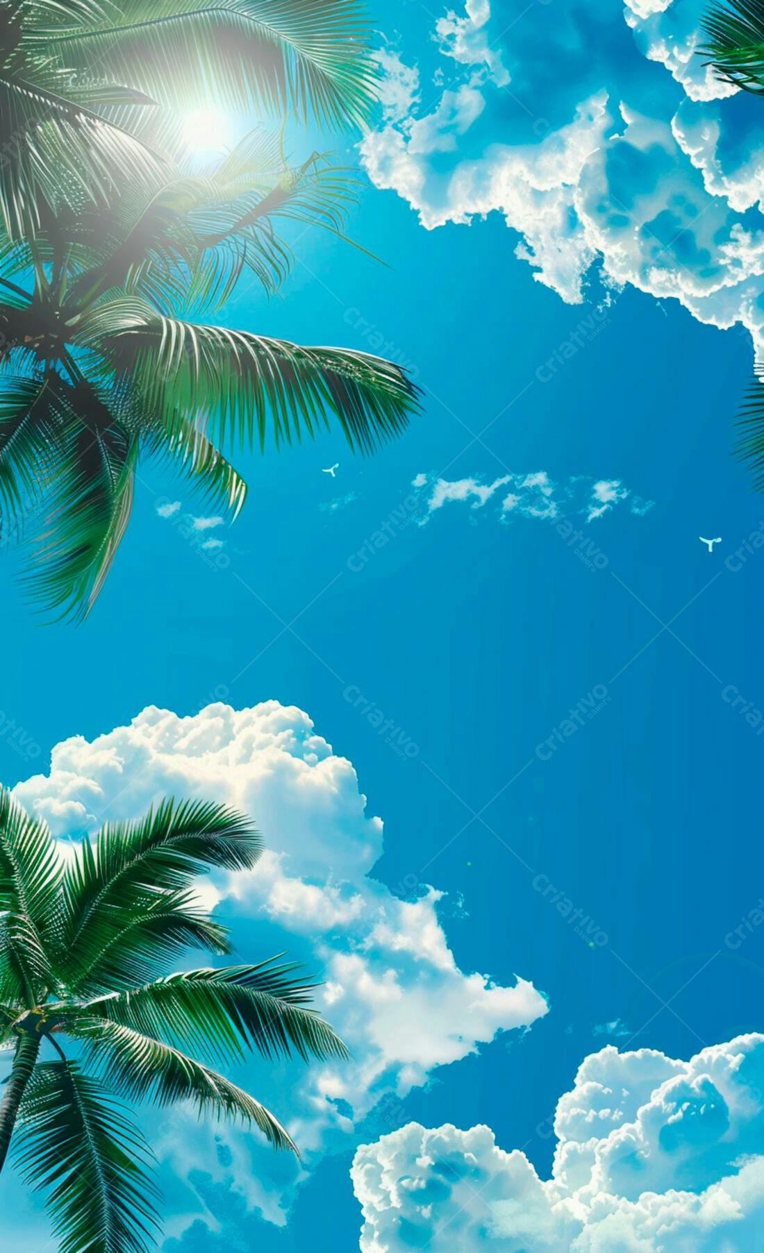 Palmeiras tropicais sob céu azul vibrante