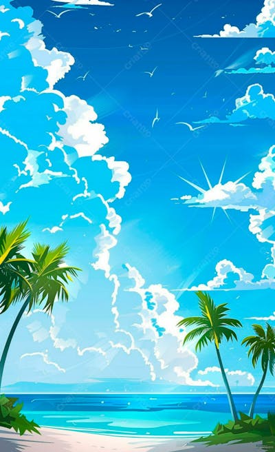 Imagem De Fundo Um Ceu Azul Com Nuvens E Folhas De Palmeiras 13