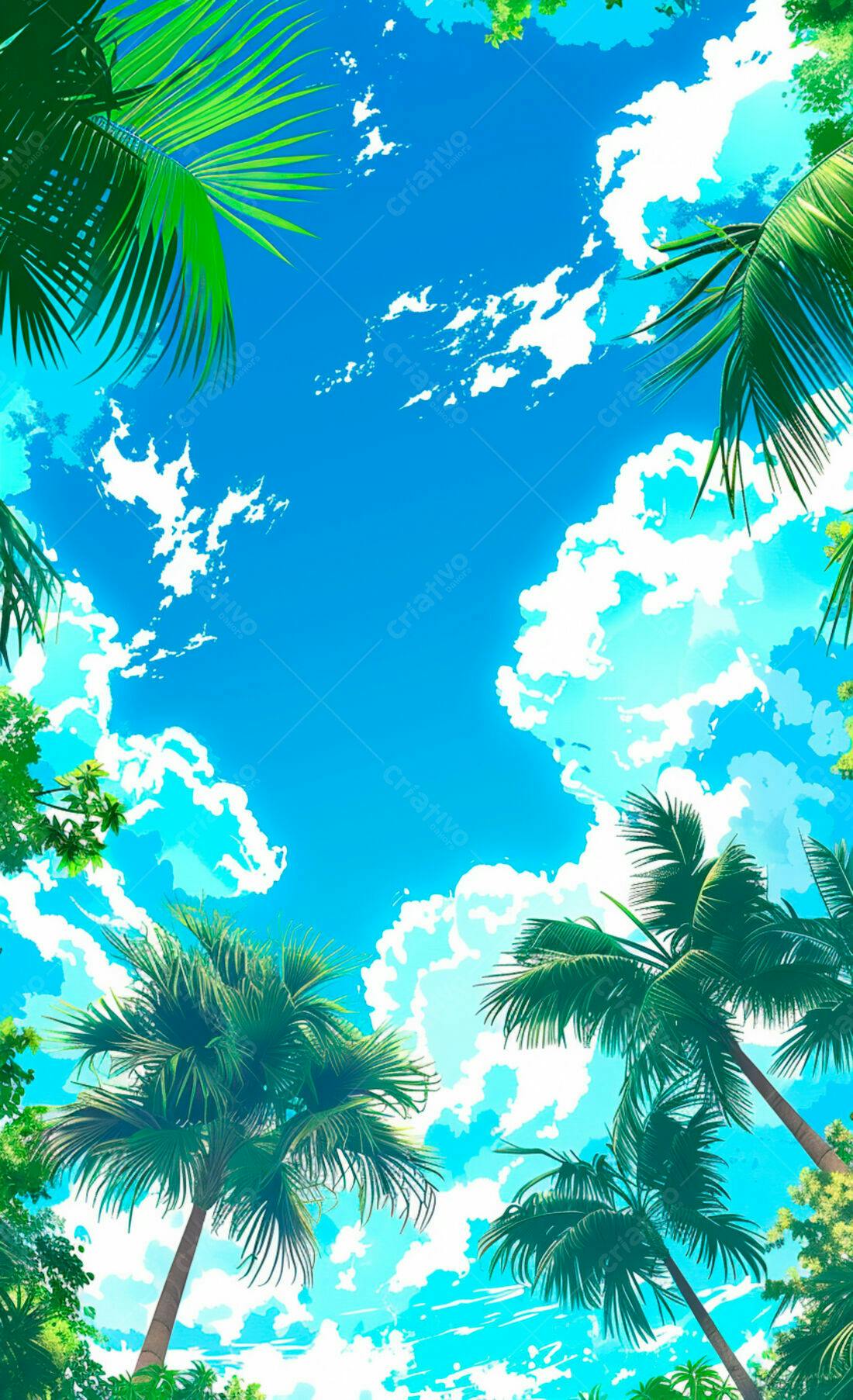 Céu tropical com palmeiras e nuvens