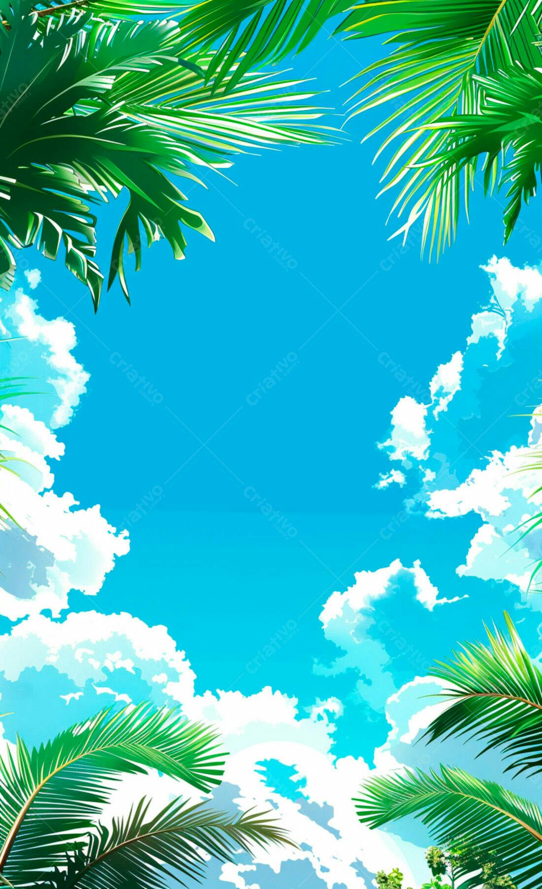 Folhas de Palma e Céu Azul Tropical