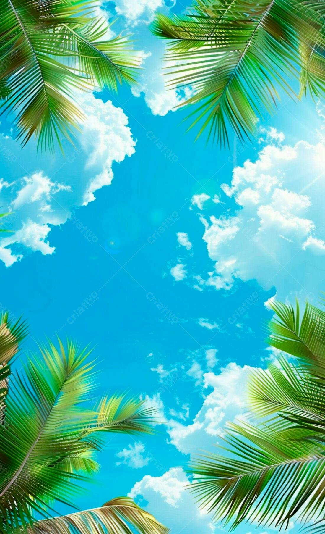 Céu tropical com palmeiras e nuvens