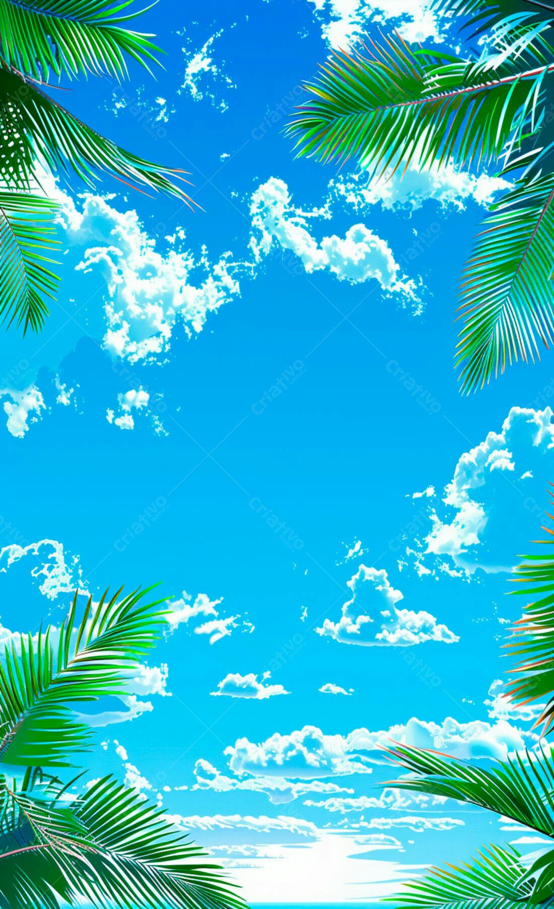 Céu tropical com folhas de palmeira