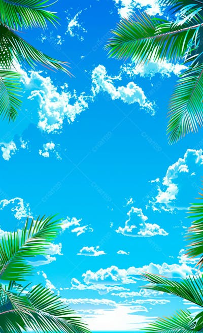 Imagem De Fundo Um Ceu Azul Com Nuvens E Folhas De Palmeiras 21