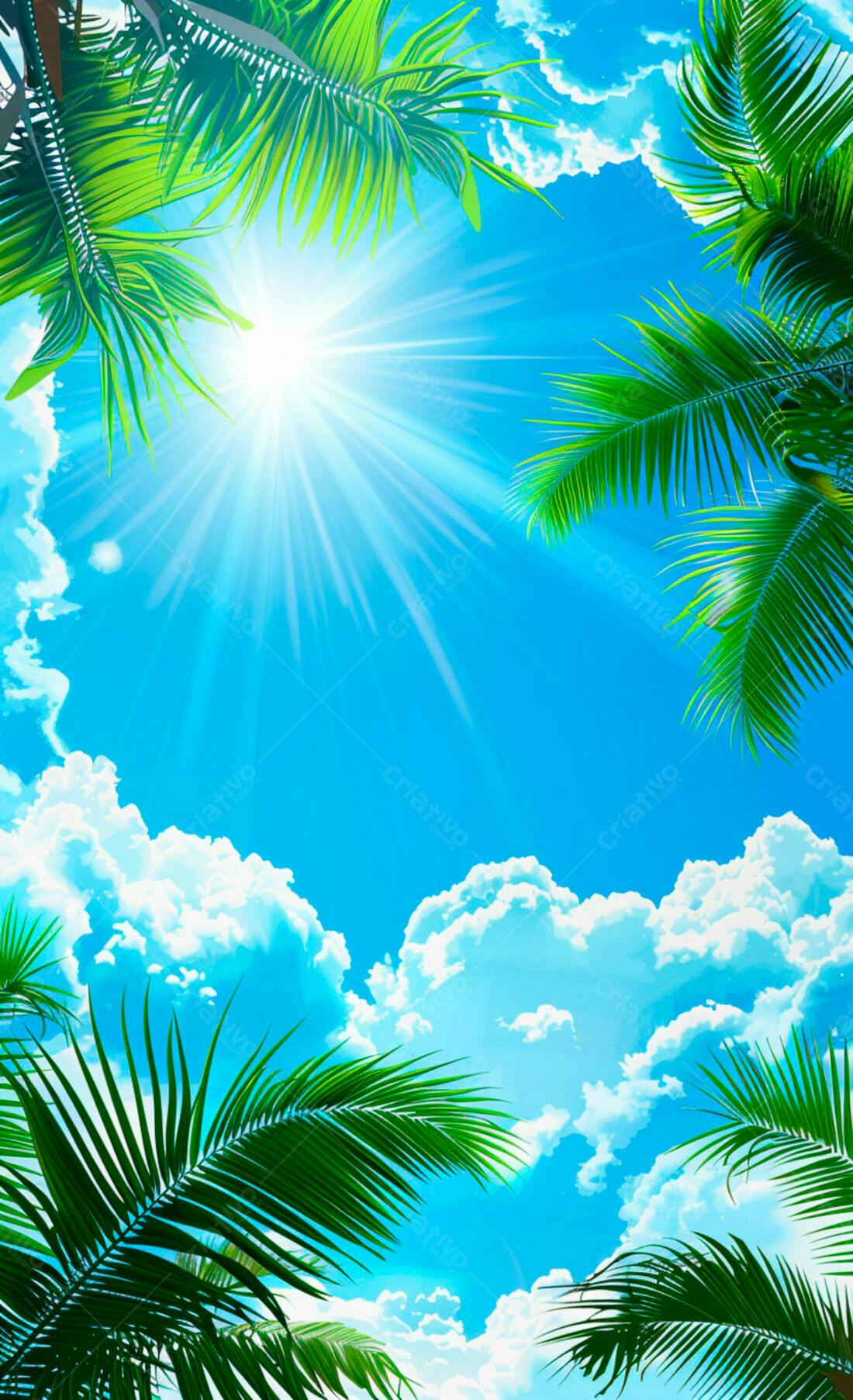 Céu tropical ensolarado com palmeiras