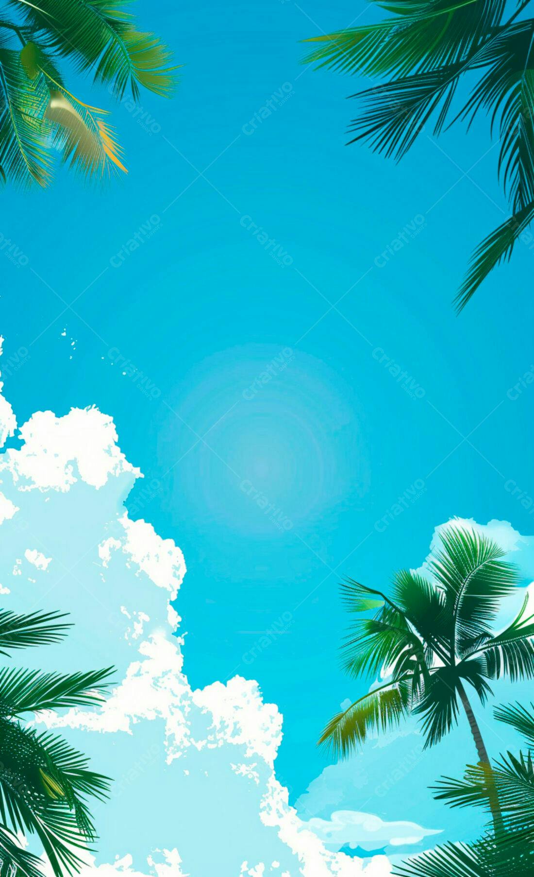 Céu tropical com palmeiras e nuvens