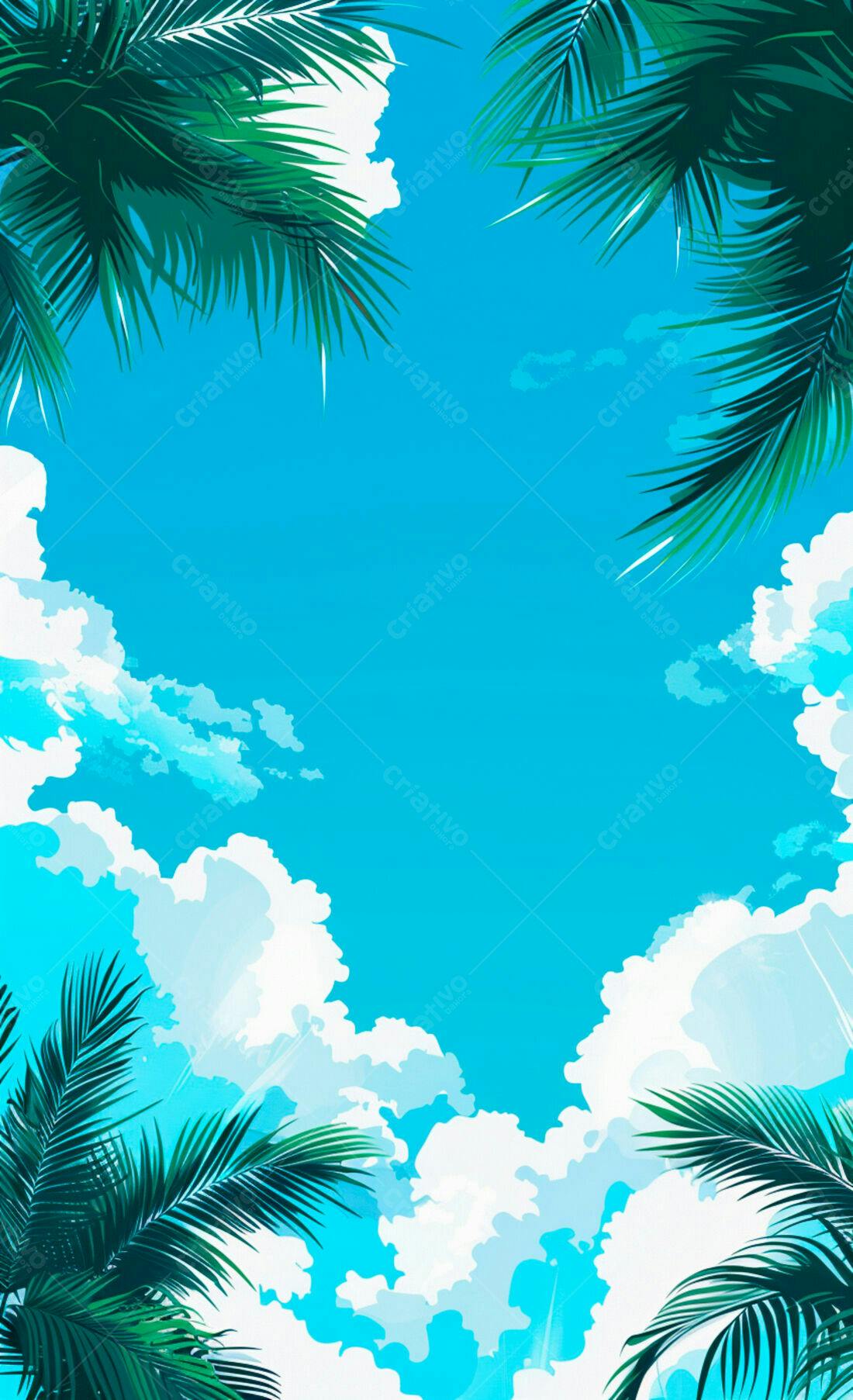 Céu tropical com palmeiras e nuvens