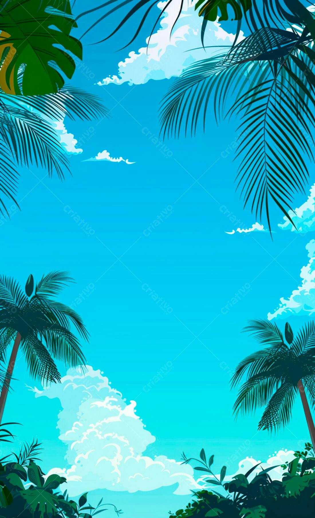 Céu tropical com palmeiras e nuvens