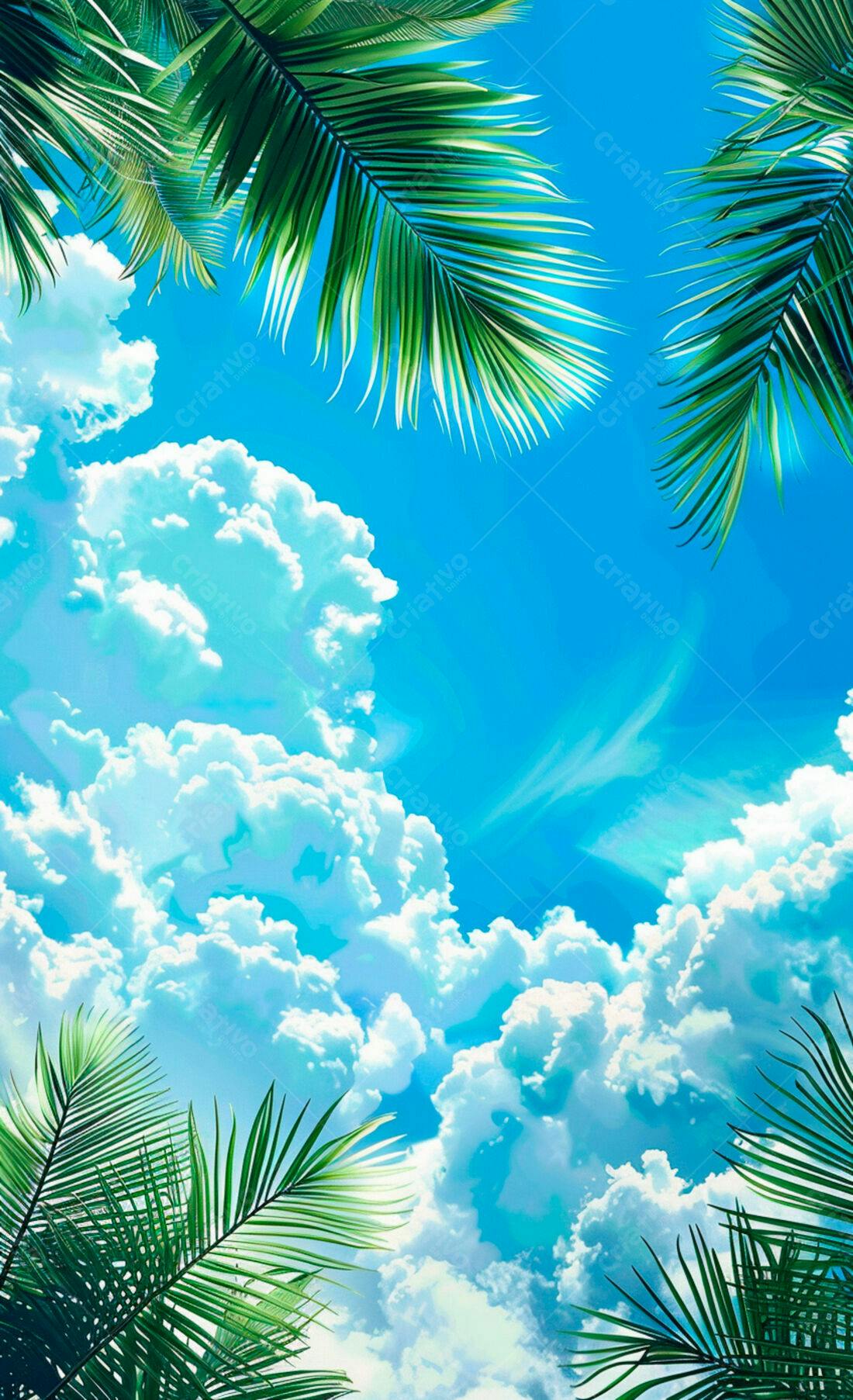 Folhas de Palma e Céu Azul Nublado