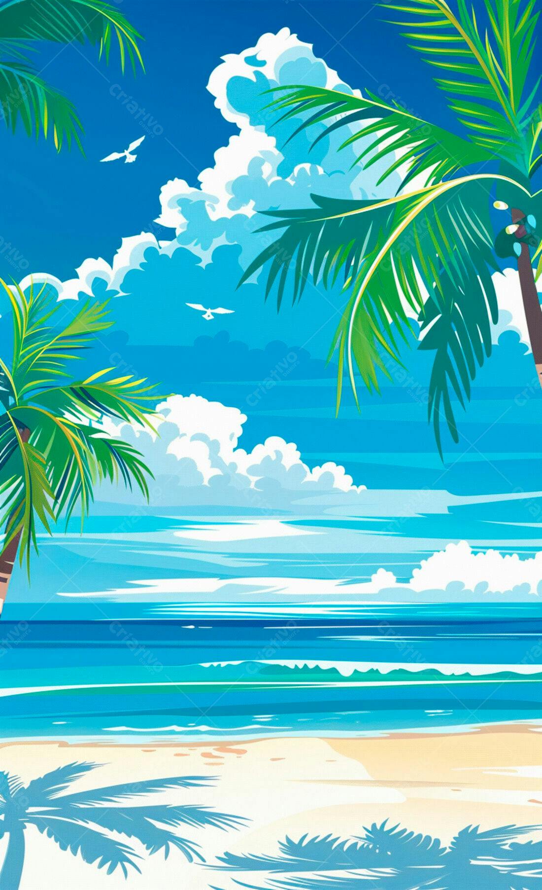 Praia tropical com coqueiros e mar azul turquesa