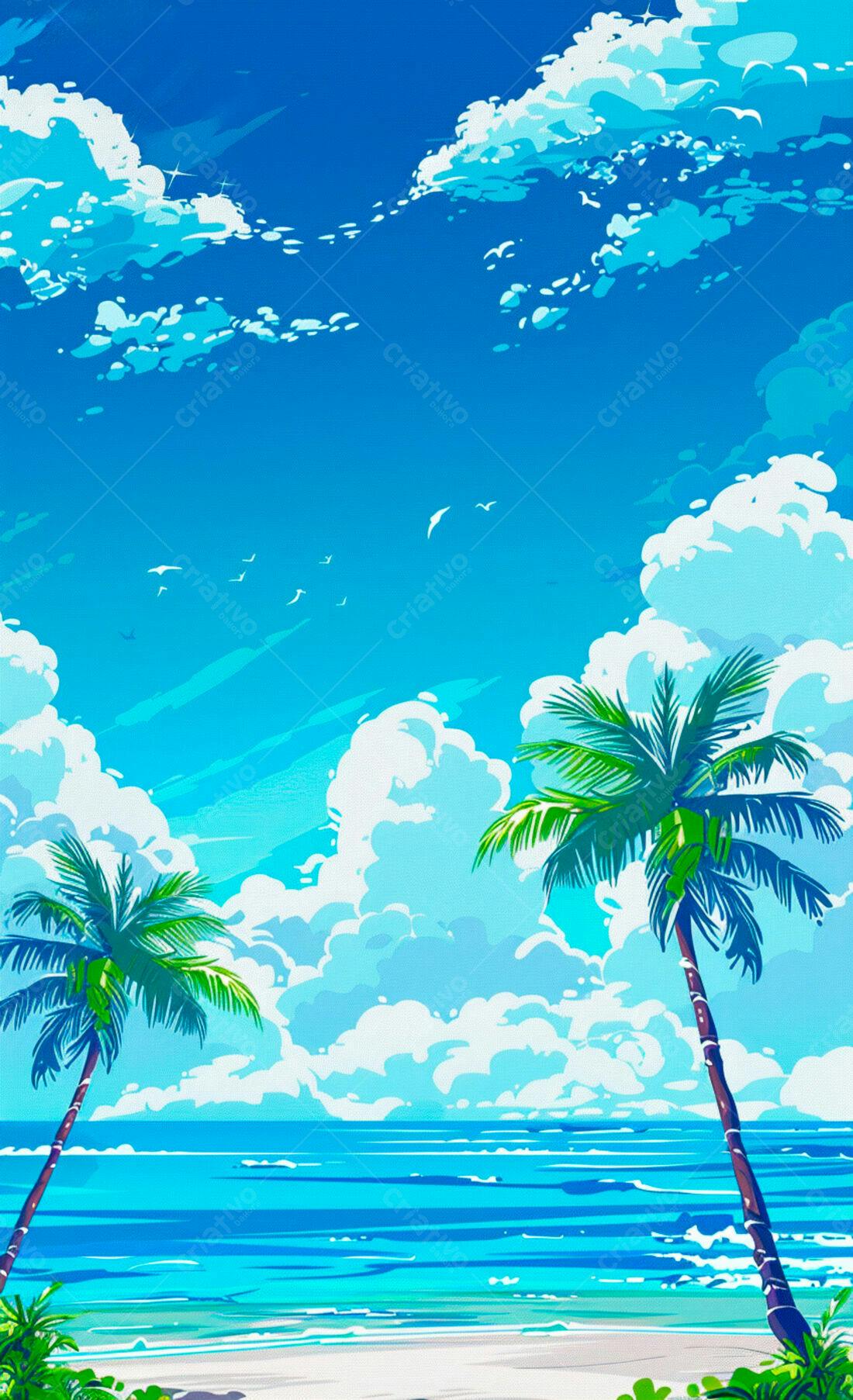 Paisagem Tropical Praia com Palmeiras