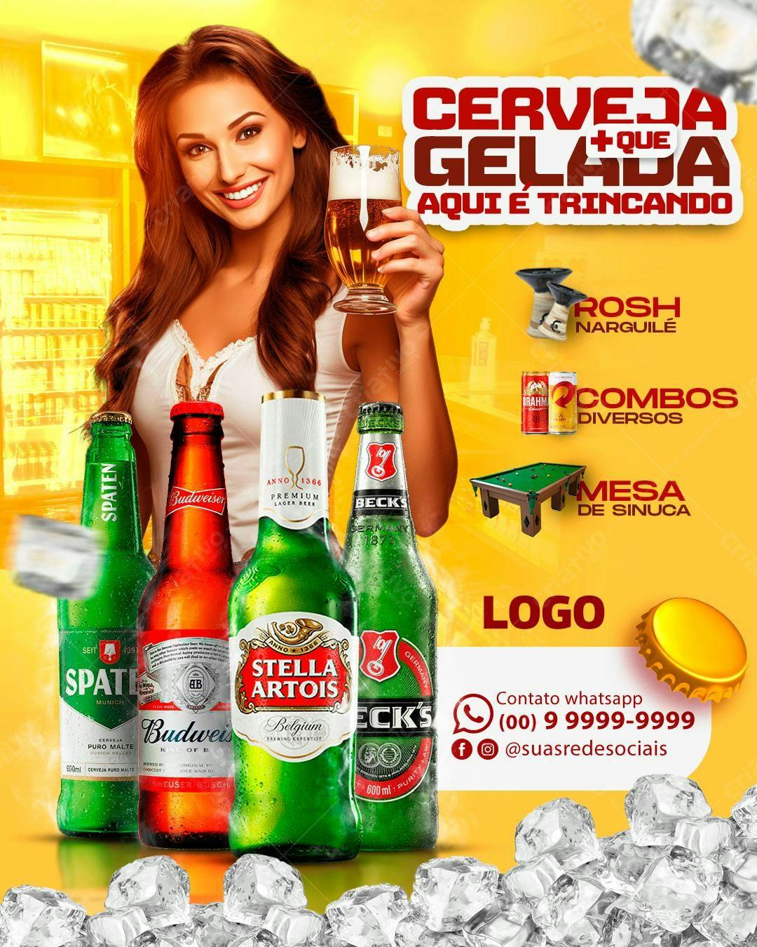 Flyer Cerveja Gelada Bar PSD Editável
