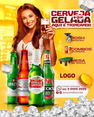 Flyer Cerveja Gelada Bar PSD Editável