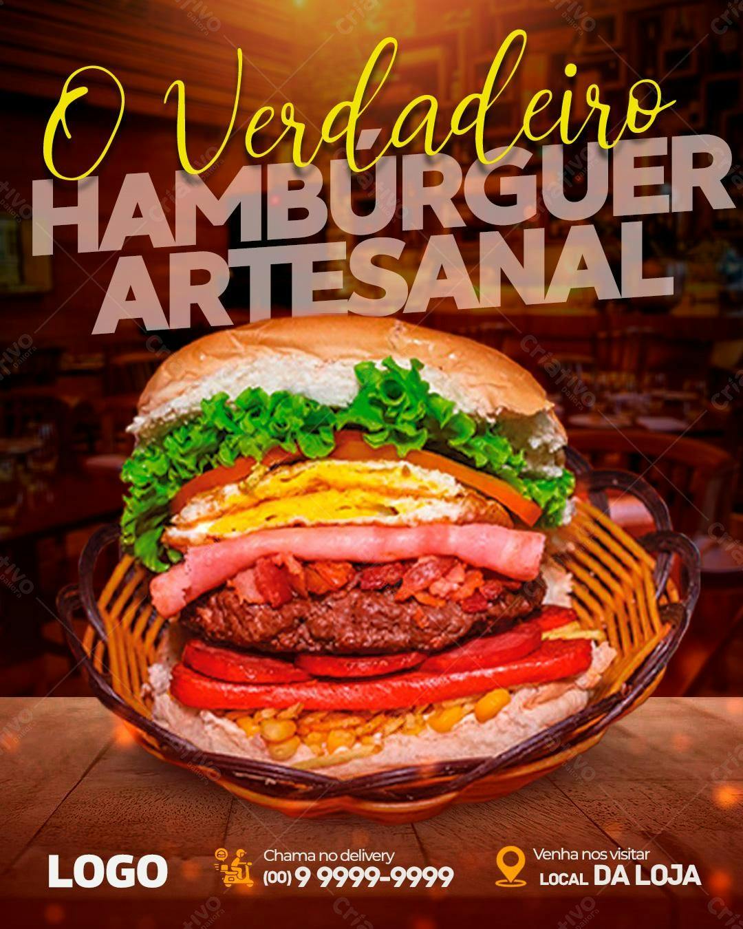 Flyer para Hamburguer Artesanal PSD Editável