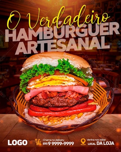 Flyer para Hamburguer Artesanal PSD Editável