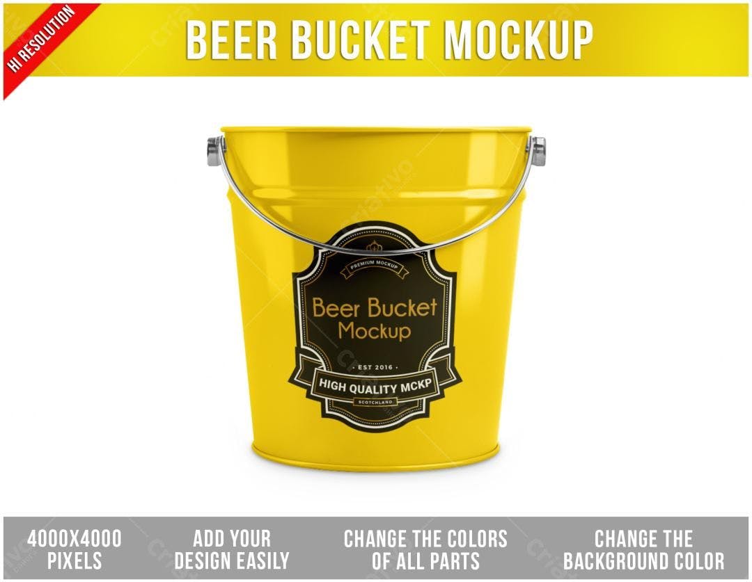 Mockup Balde de Cerveja Amarelo PSD Editável