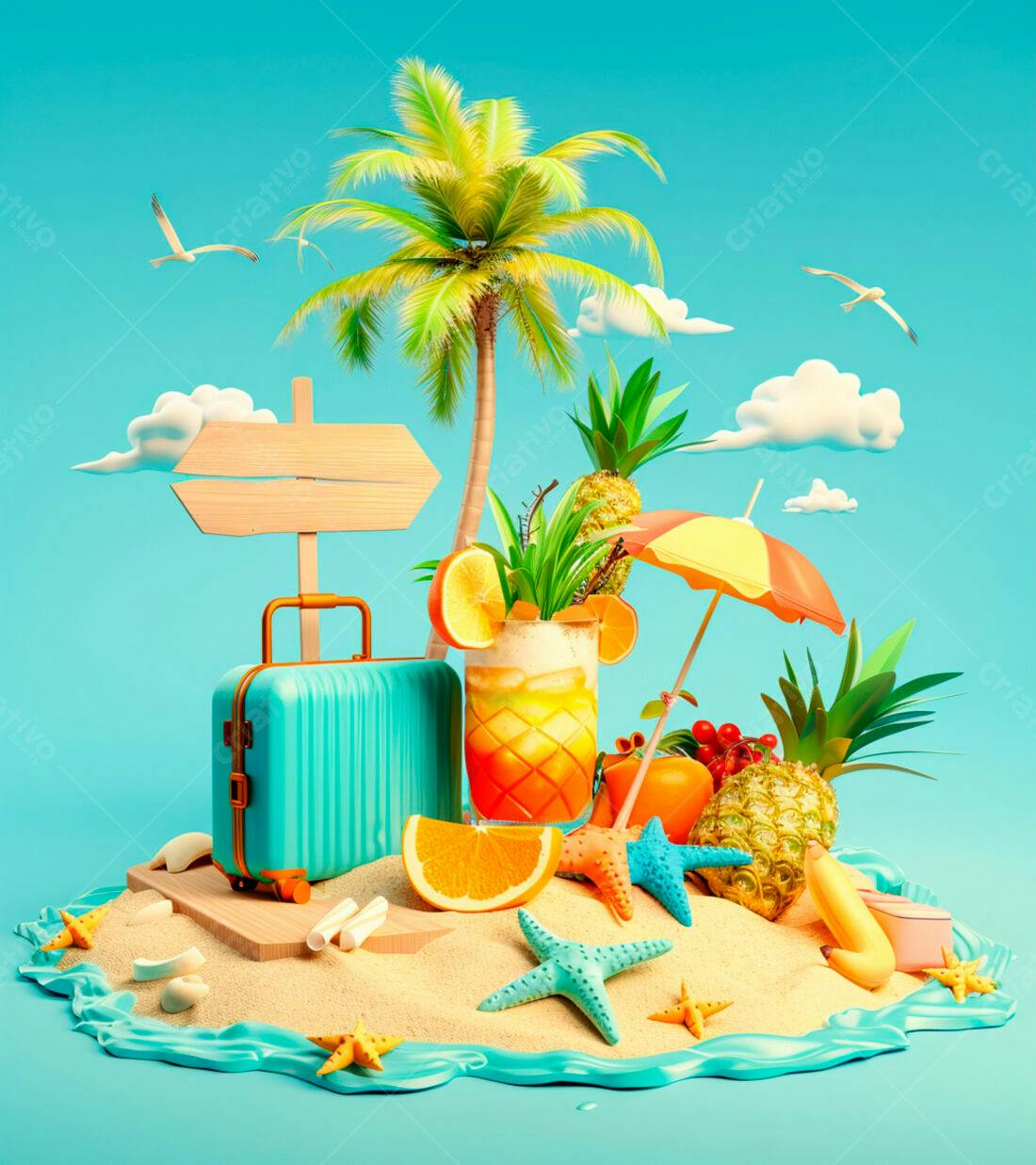 Bebida tropical em ilha paradisíaca