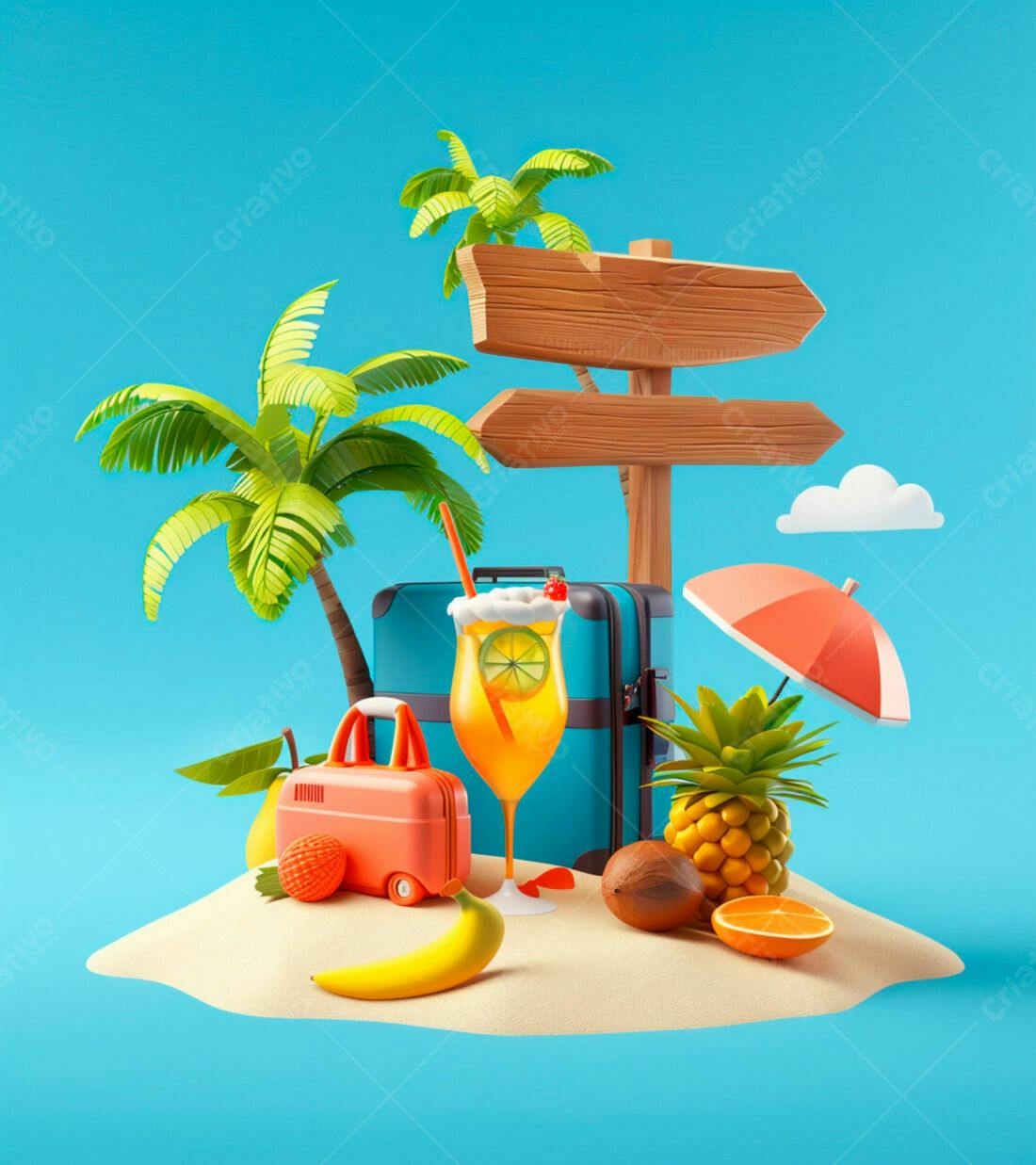 Viagem tropical praia coquetel mala