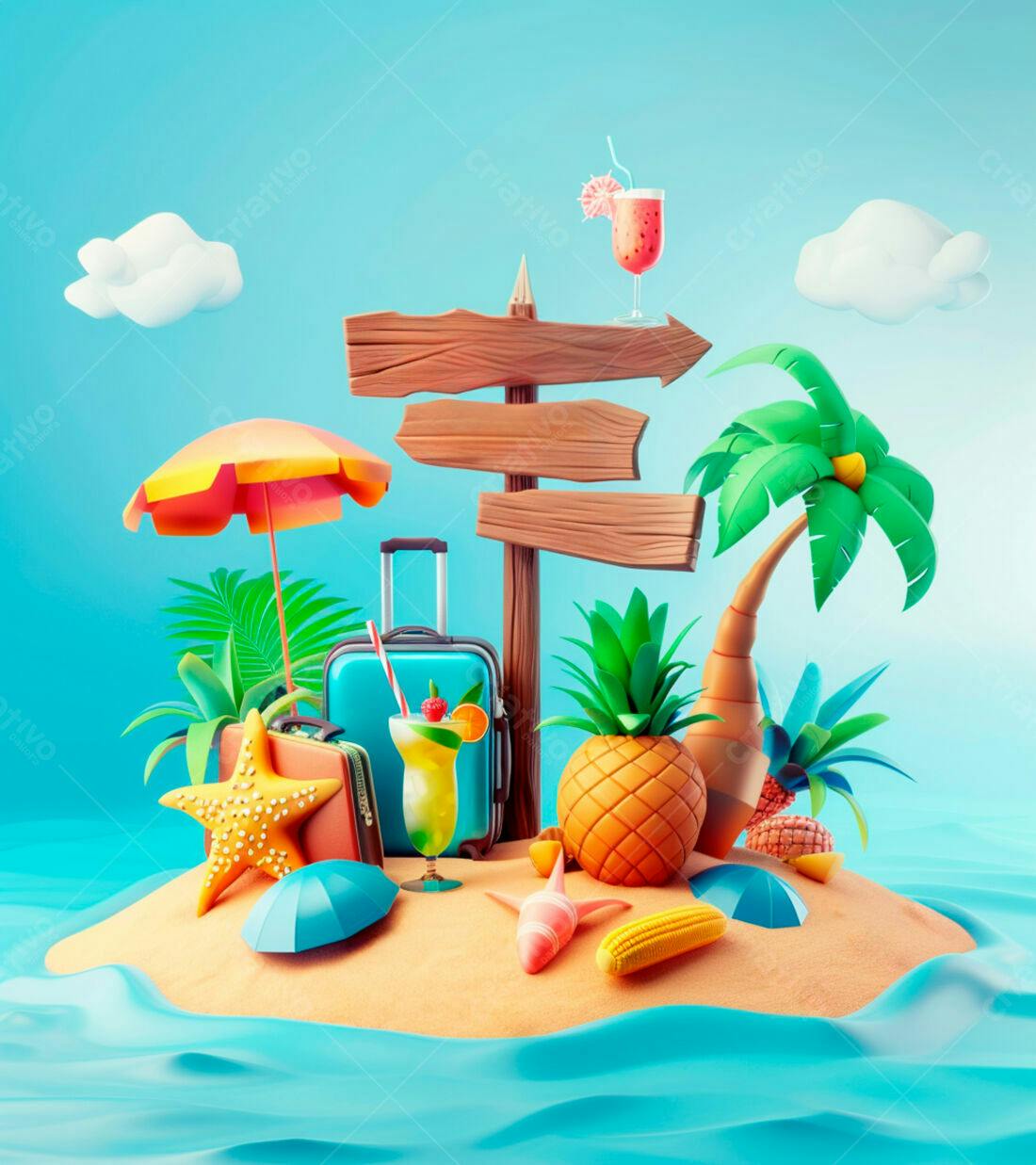 Ilha Tropical com Mala e Coquetéis