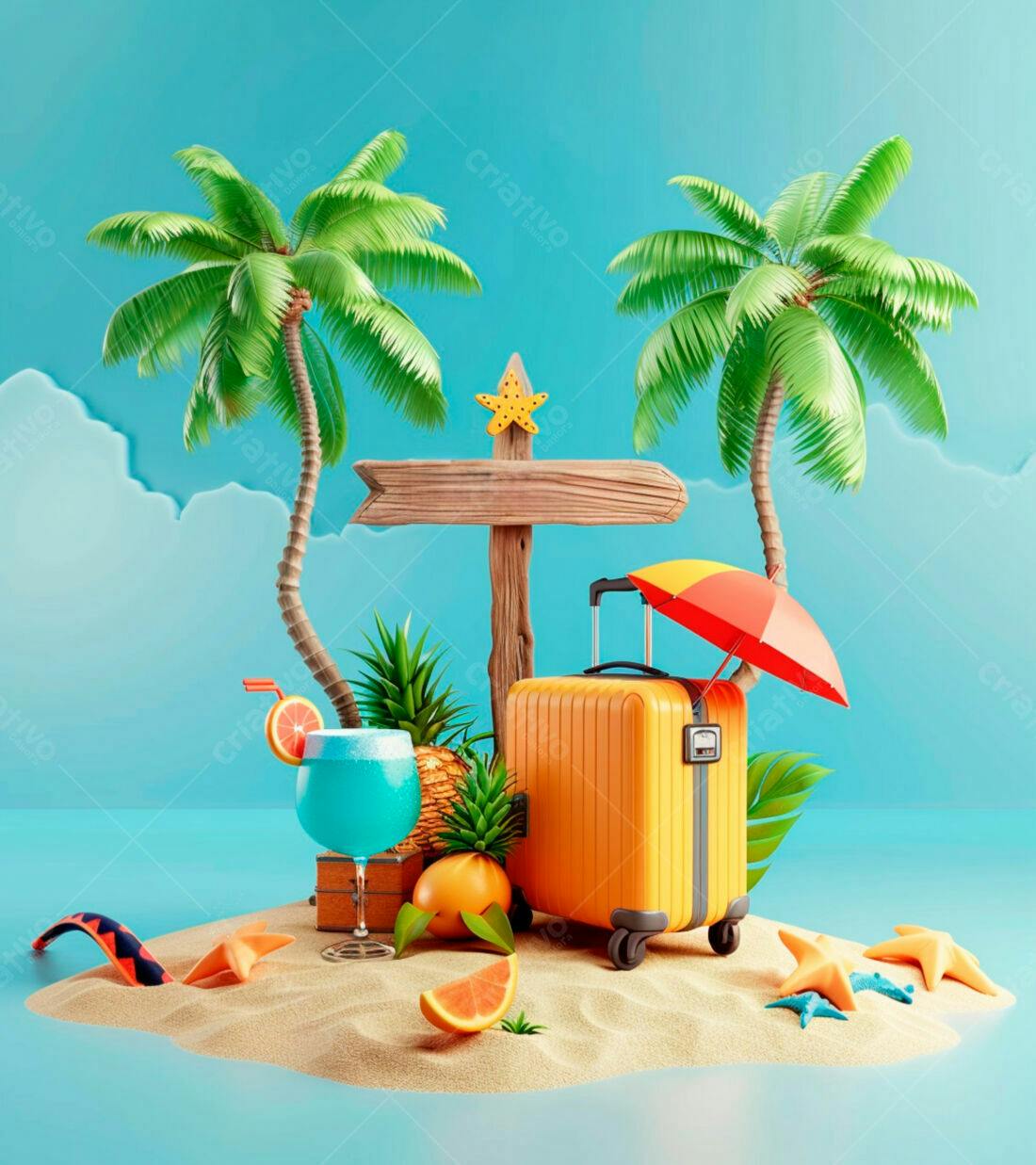 Mala de viagem tropical praia verão