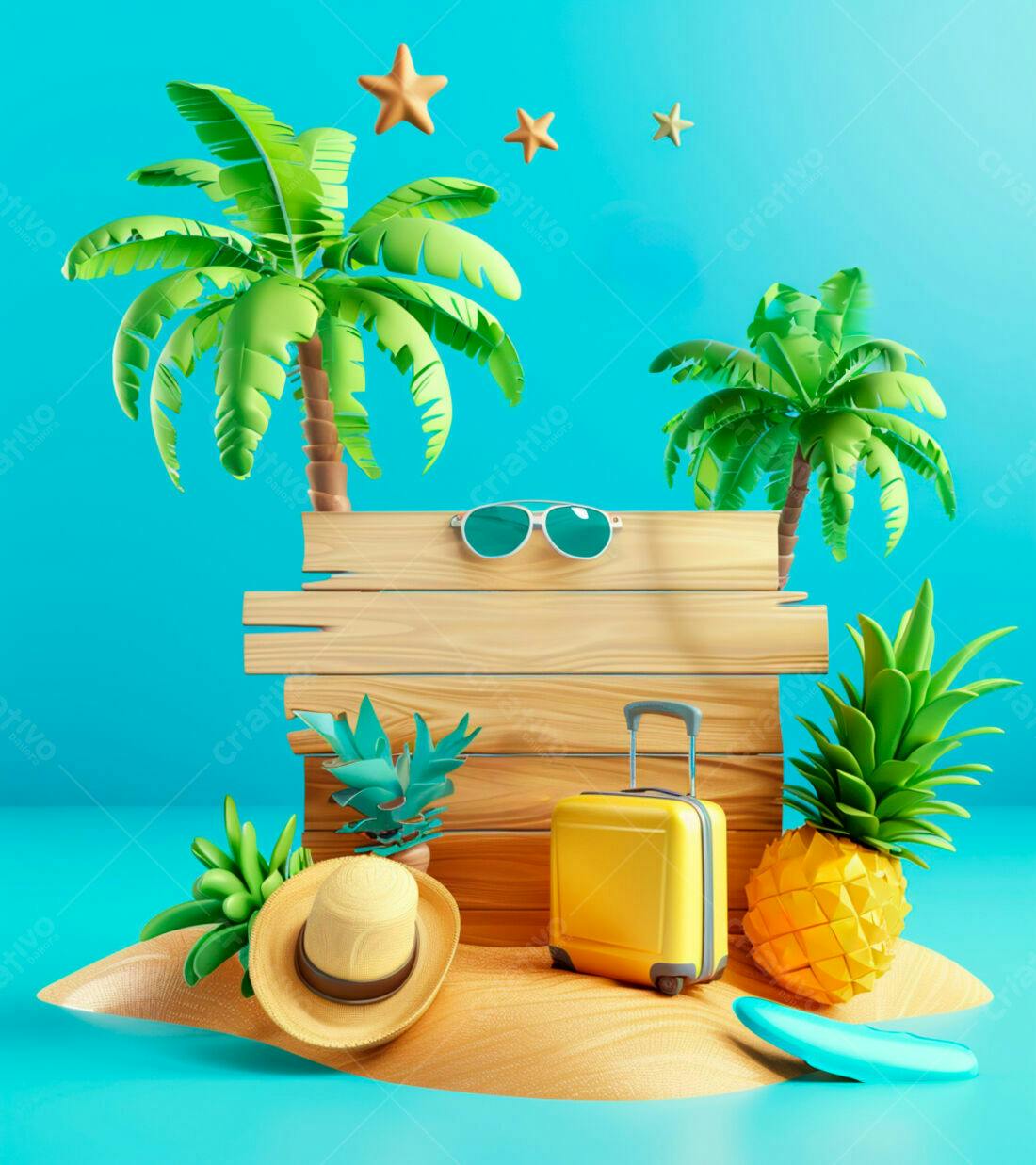 Mala amarela praia tropical verão