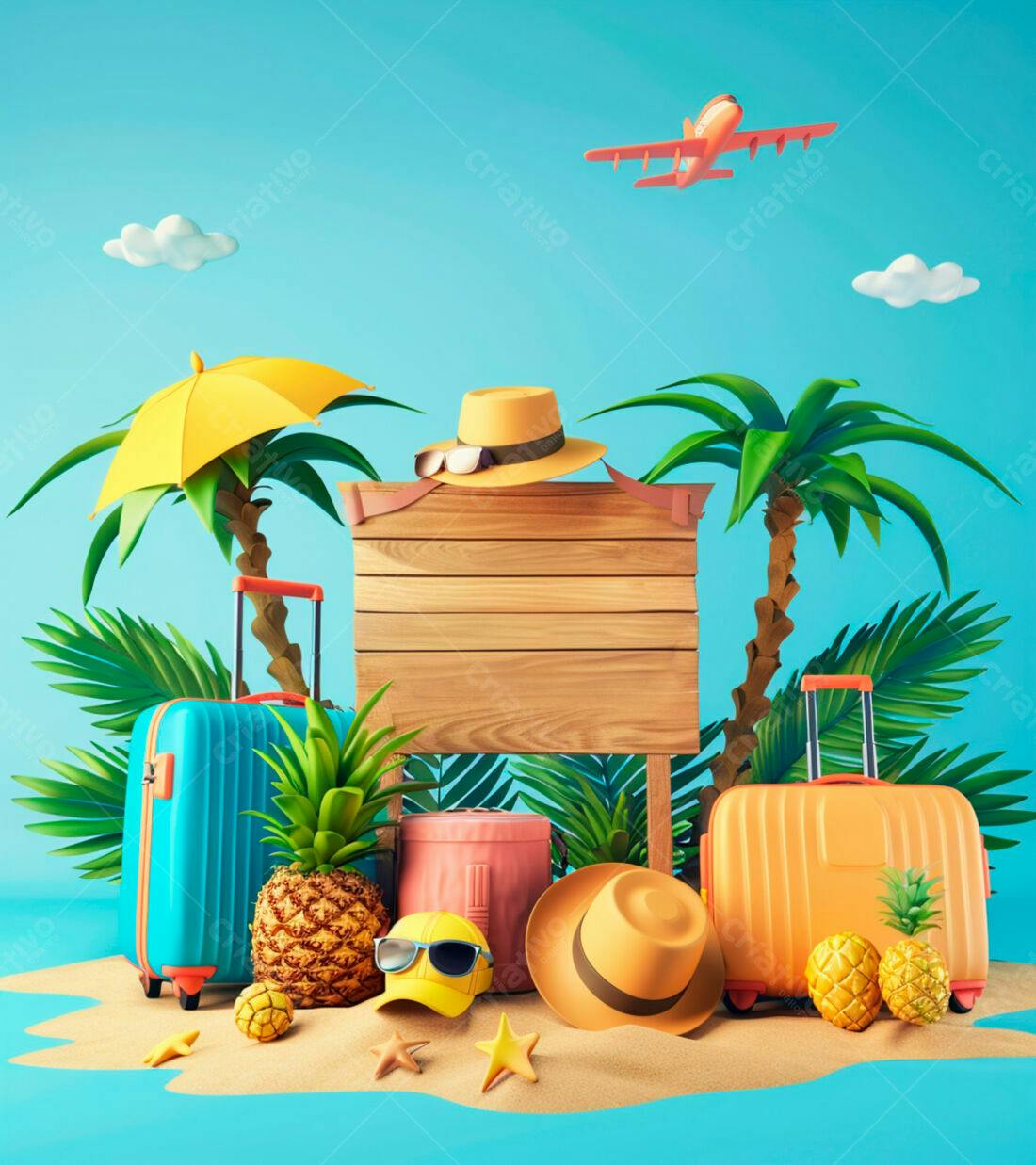 Malas de viagem em cenário tropical