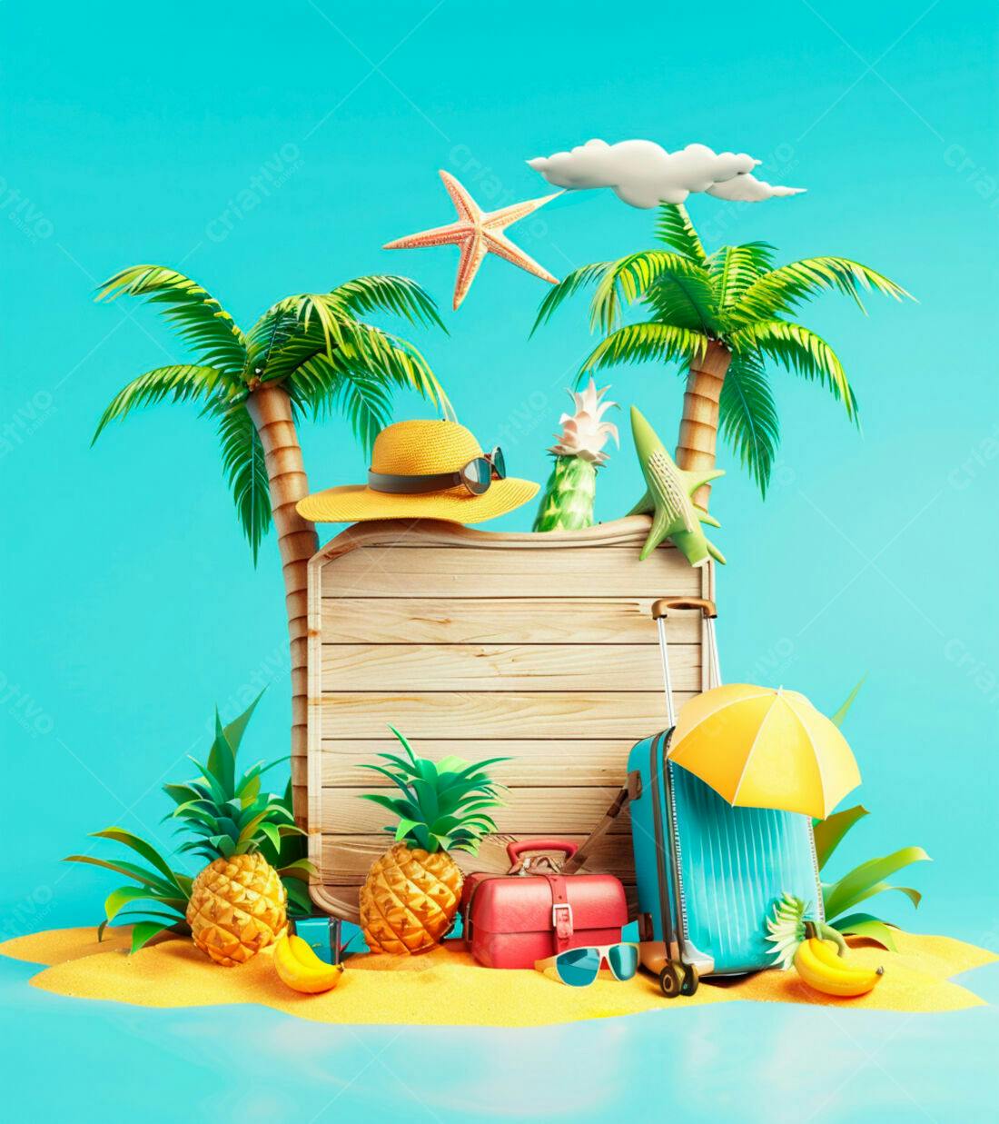 Viagem tropical praia verão mala