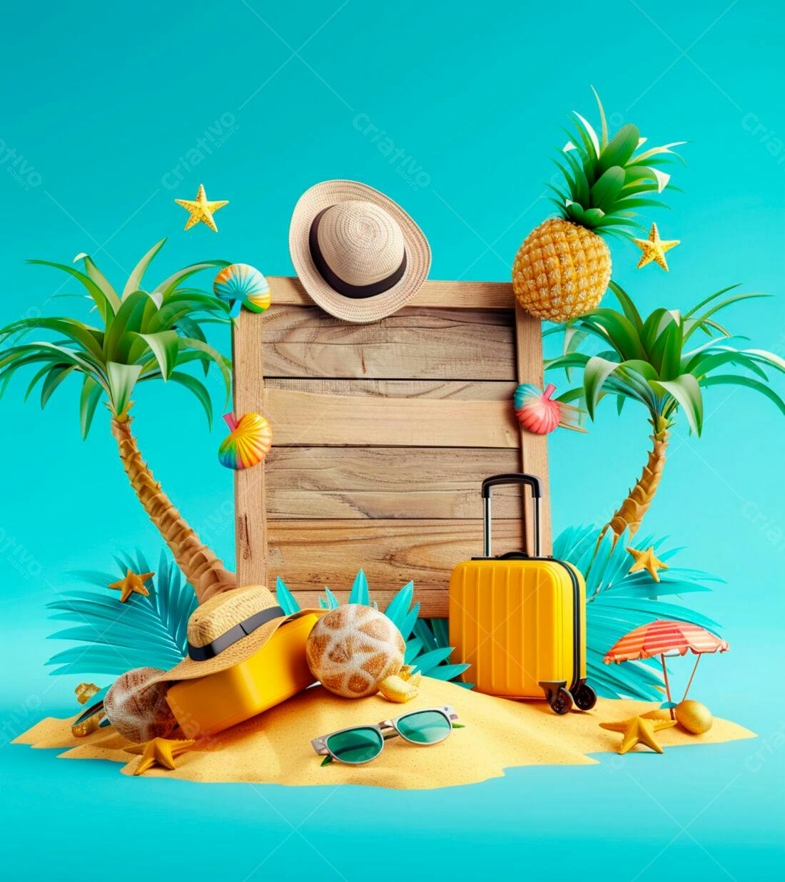 Mala de viagem em cenário tropical