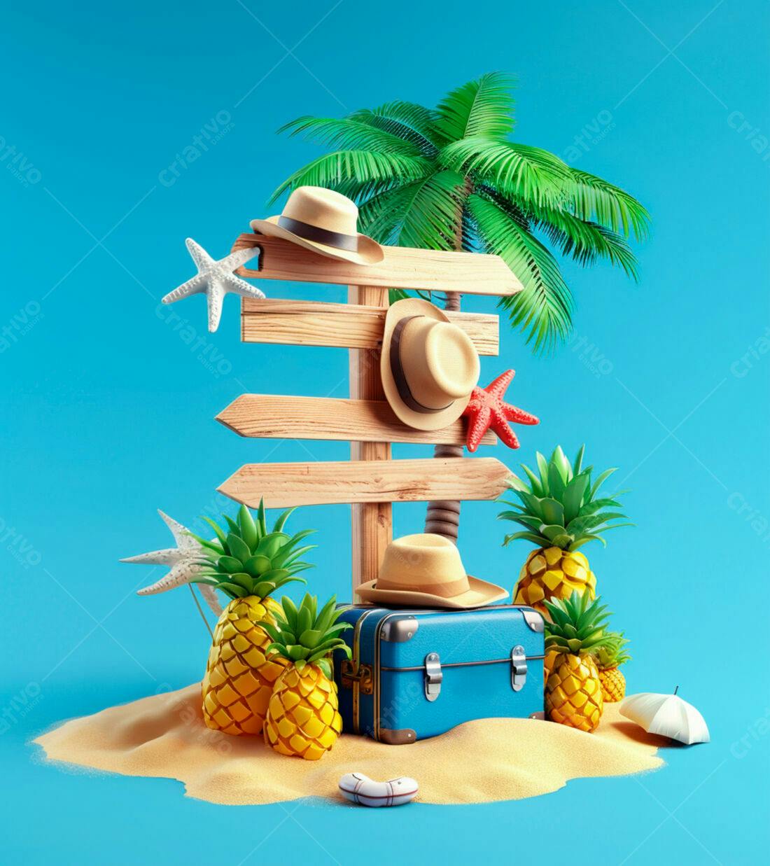 Mala de viagem em cenário tropical