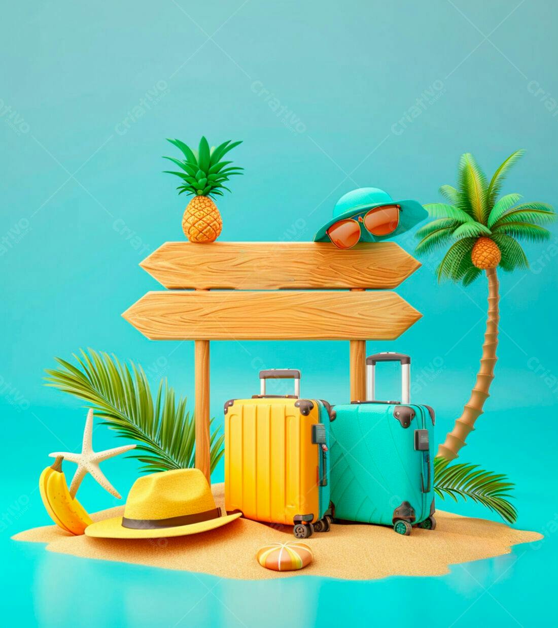 Malas de viagem na praia tropical