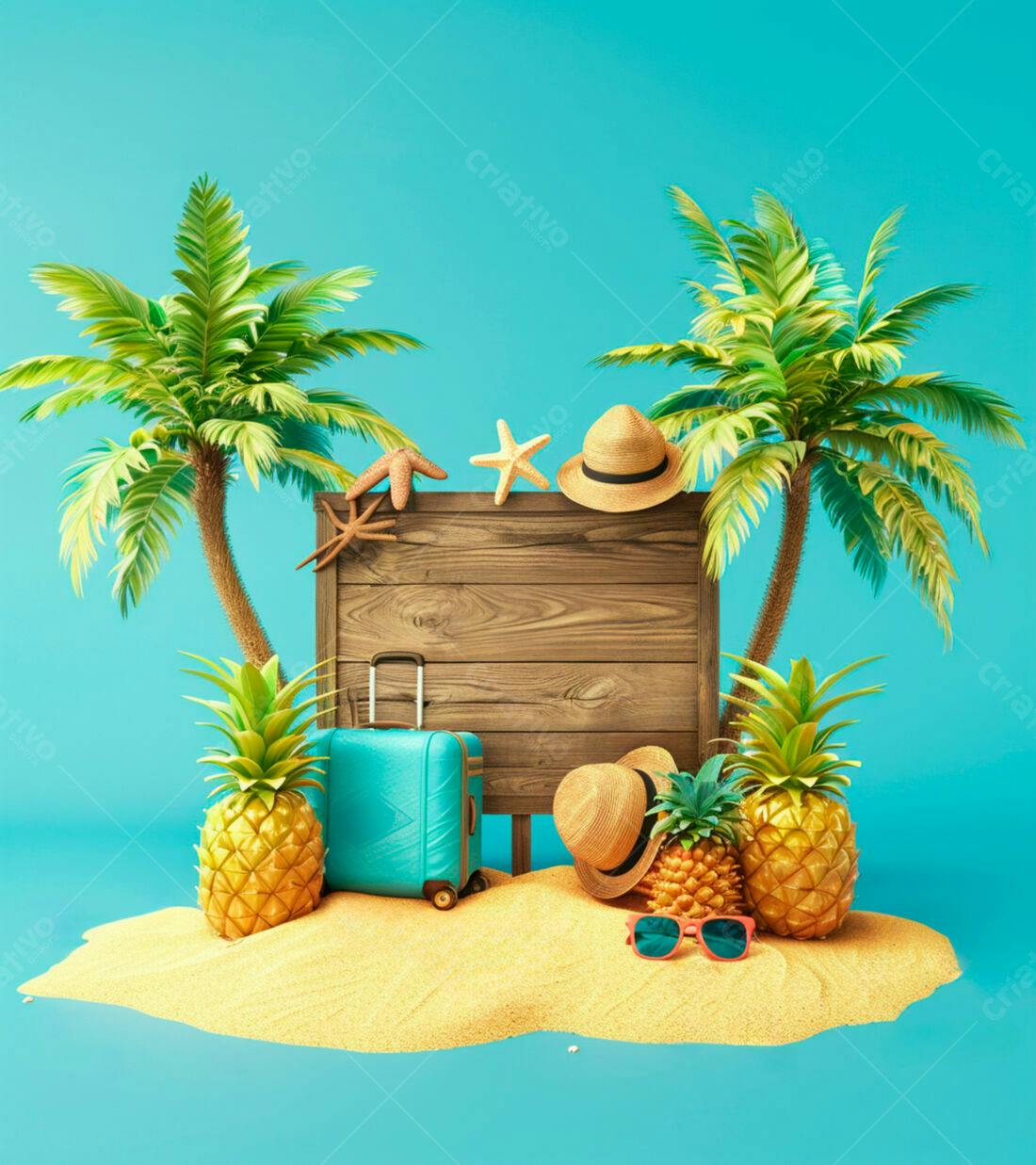 Mala de viagem praia tropical com abacaxis