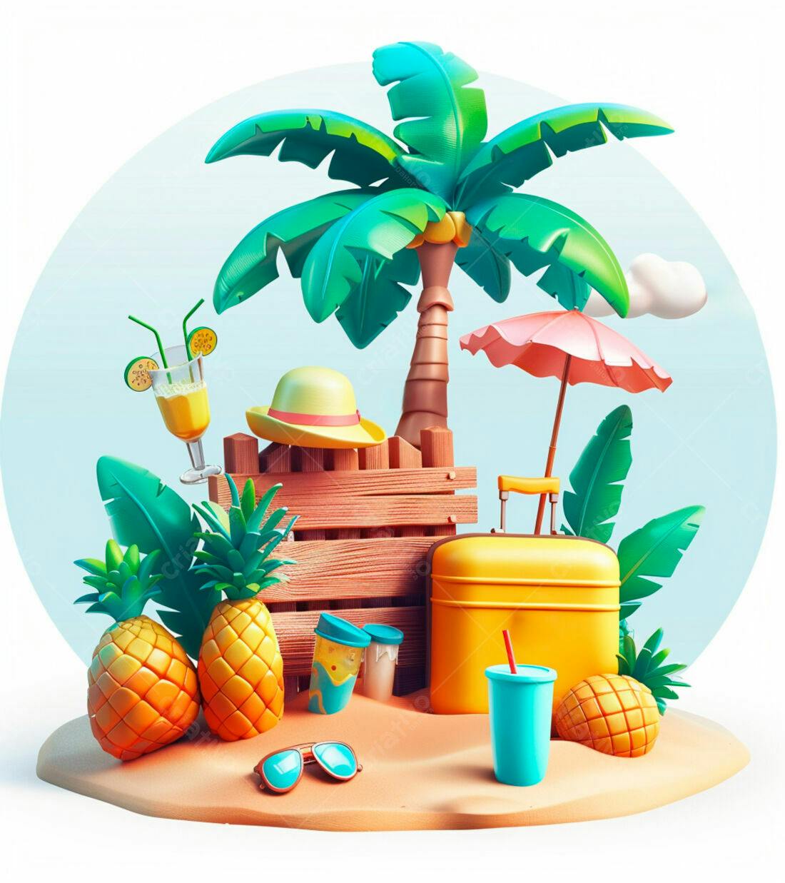 Viagem tropical praia verão mala