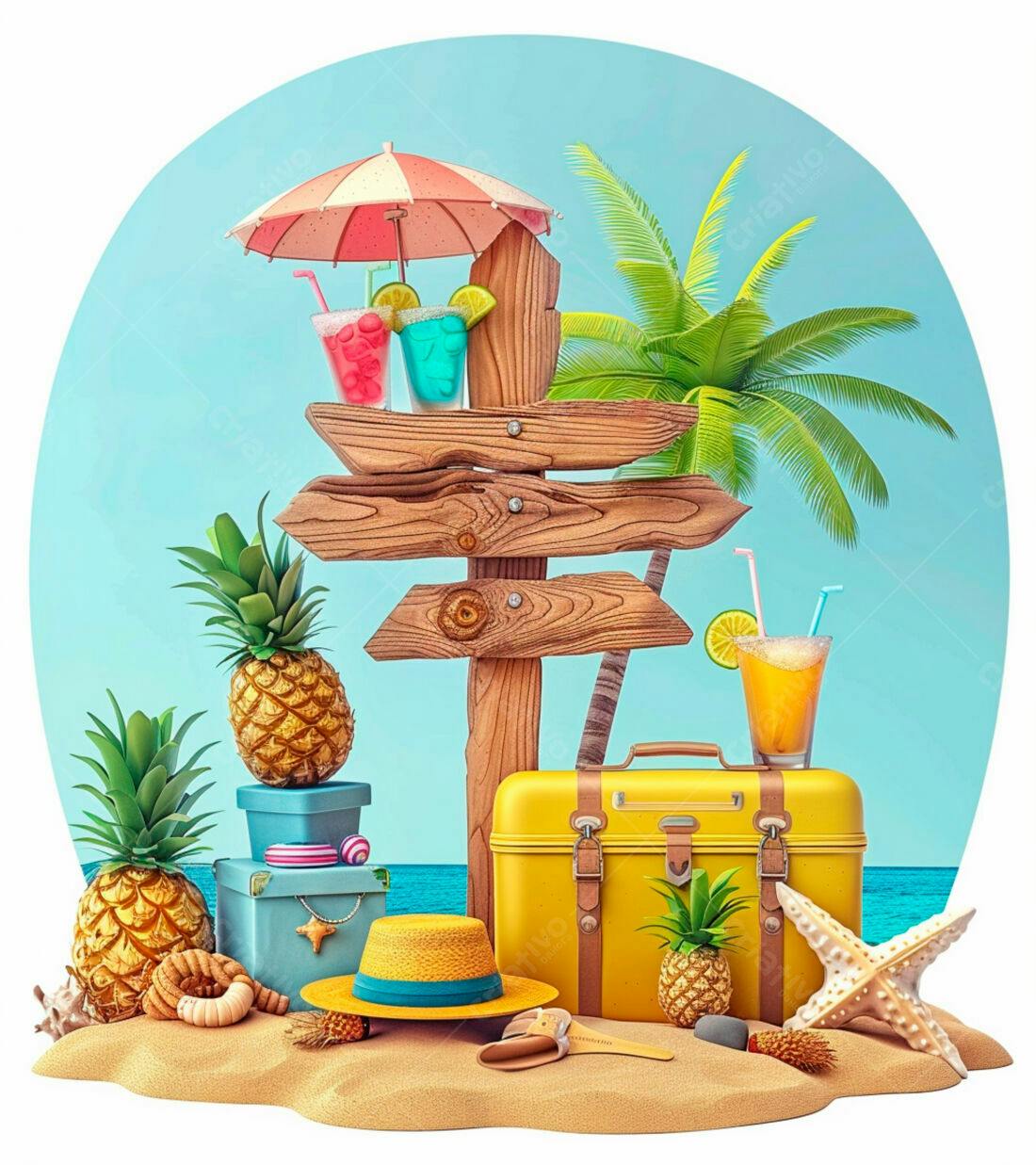 Viagem tropical praia verão abacaxis