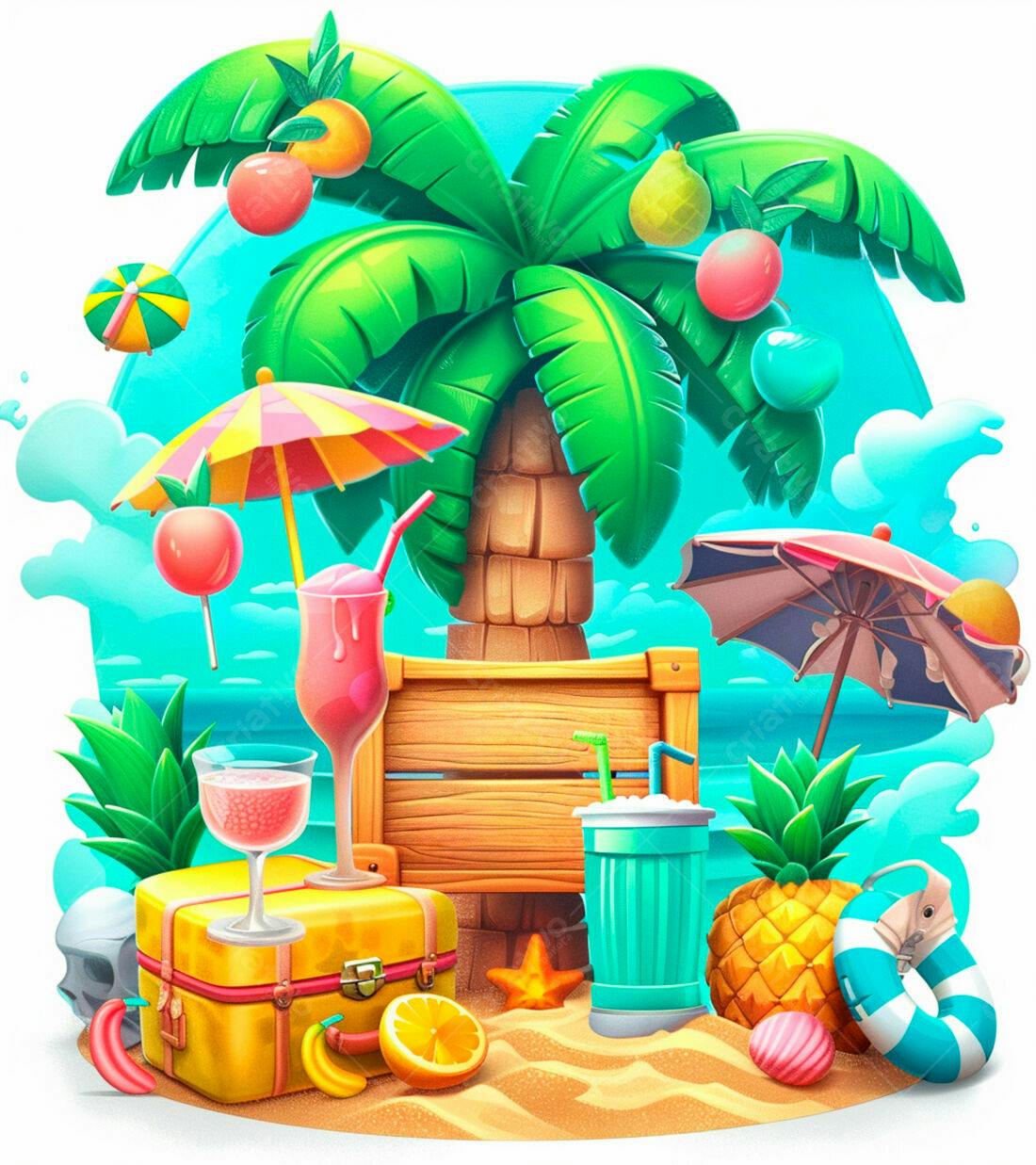 Drinks e praia tropical verão