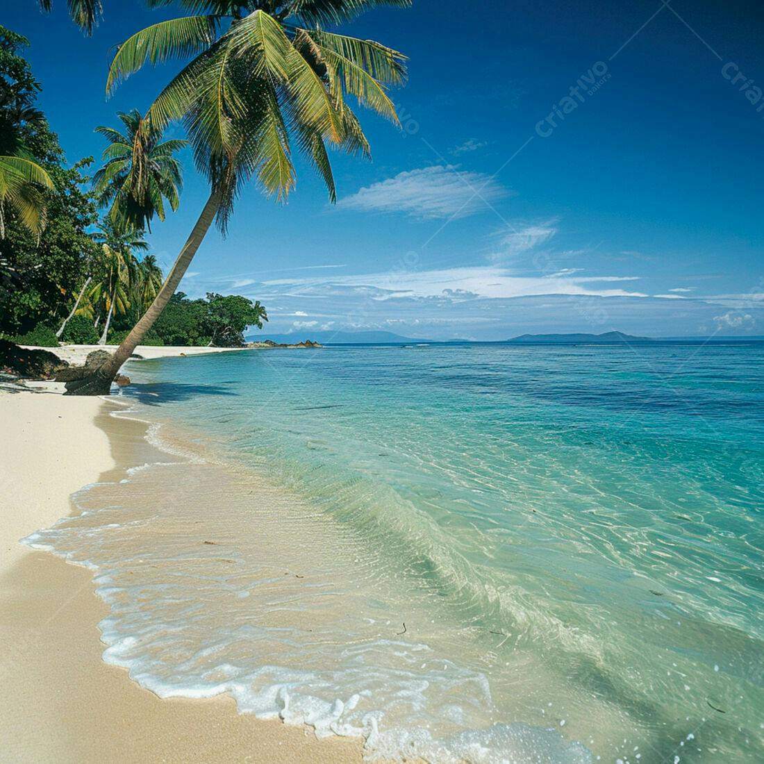 Praia tropical com coqueiros e mar turquesa