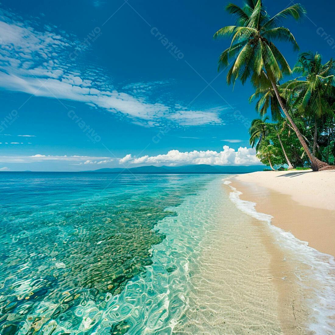 Praia paradisíaca com coqueiros e mar turquesa