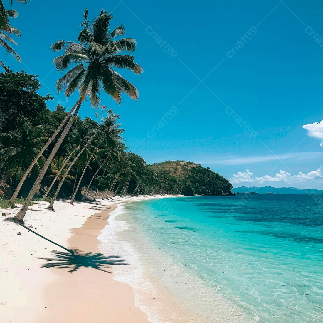 Praia paradisíaca com coqueiros e mar turquesa