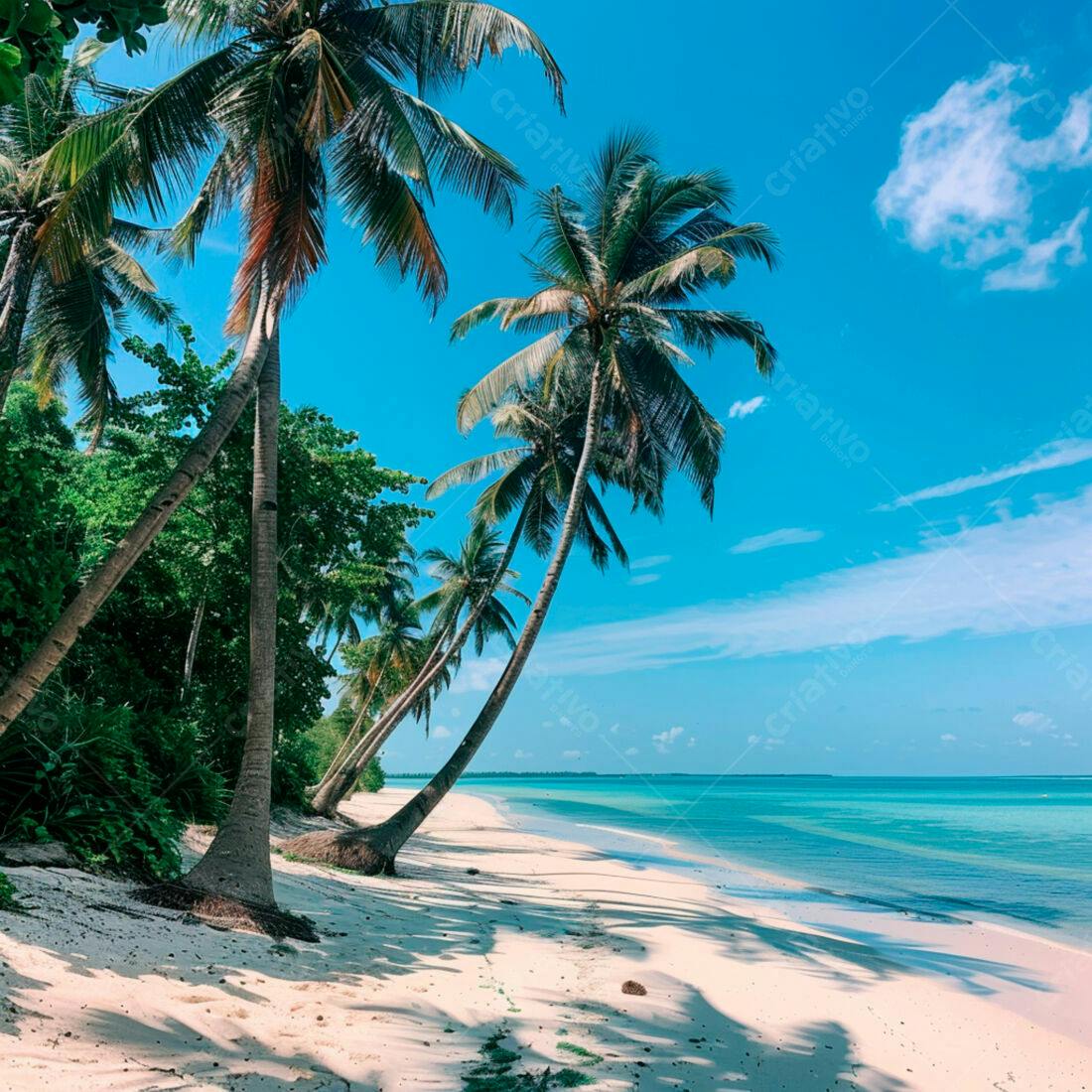 Praia paradisíaca com coqueiros e mar azul turquesa