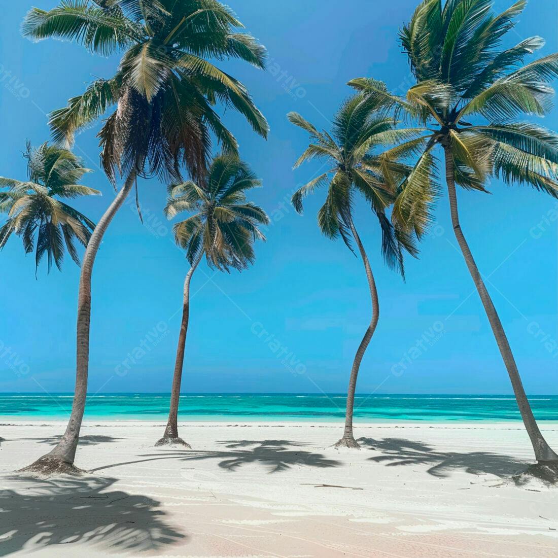 Palmeiras tropicais em praia paradisíaca