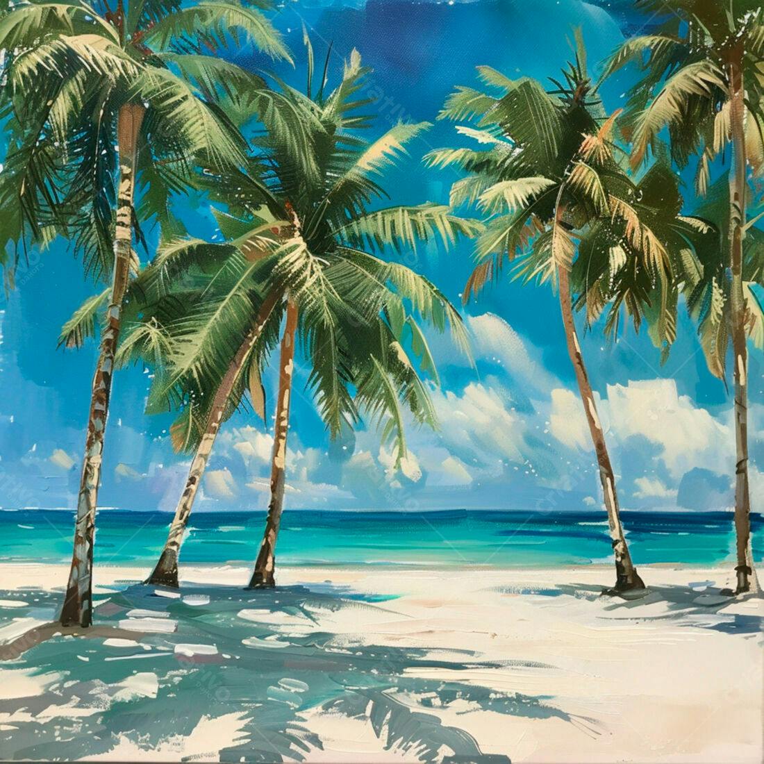 Praia tropical com coqueiros e mar azul turquesa