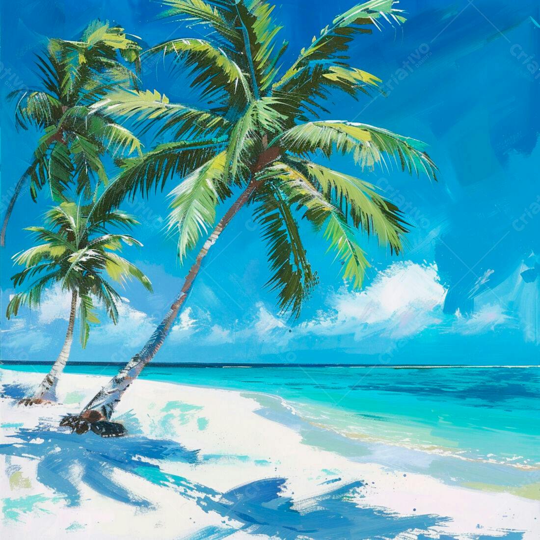 Praia tropical com coqueiros e mar azul turquesa