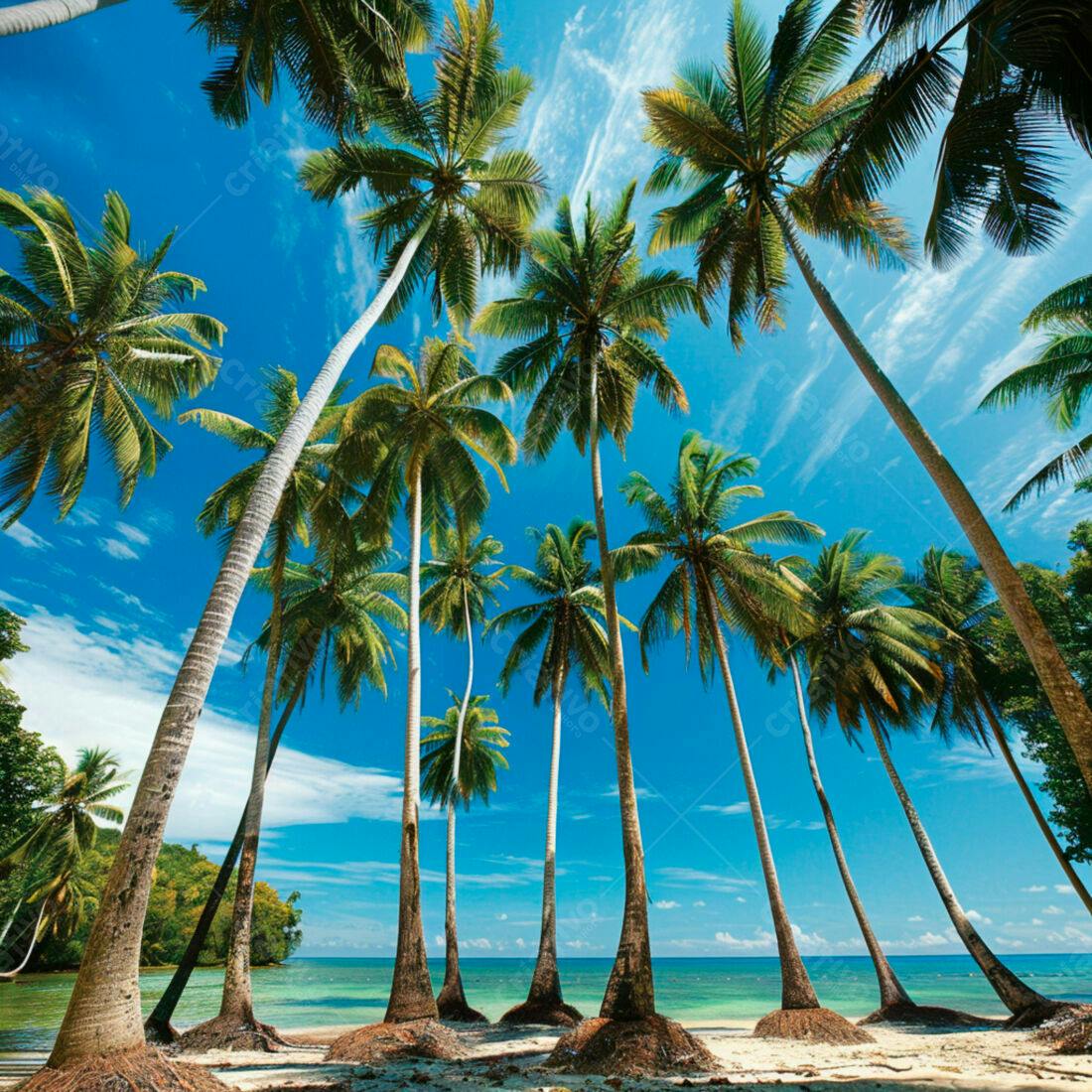 Palmeiras tropicais em praia paradisíaca