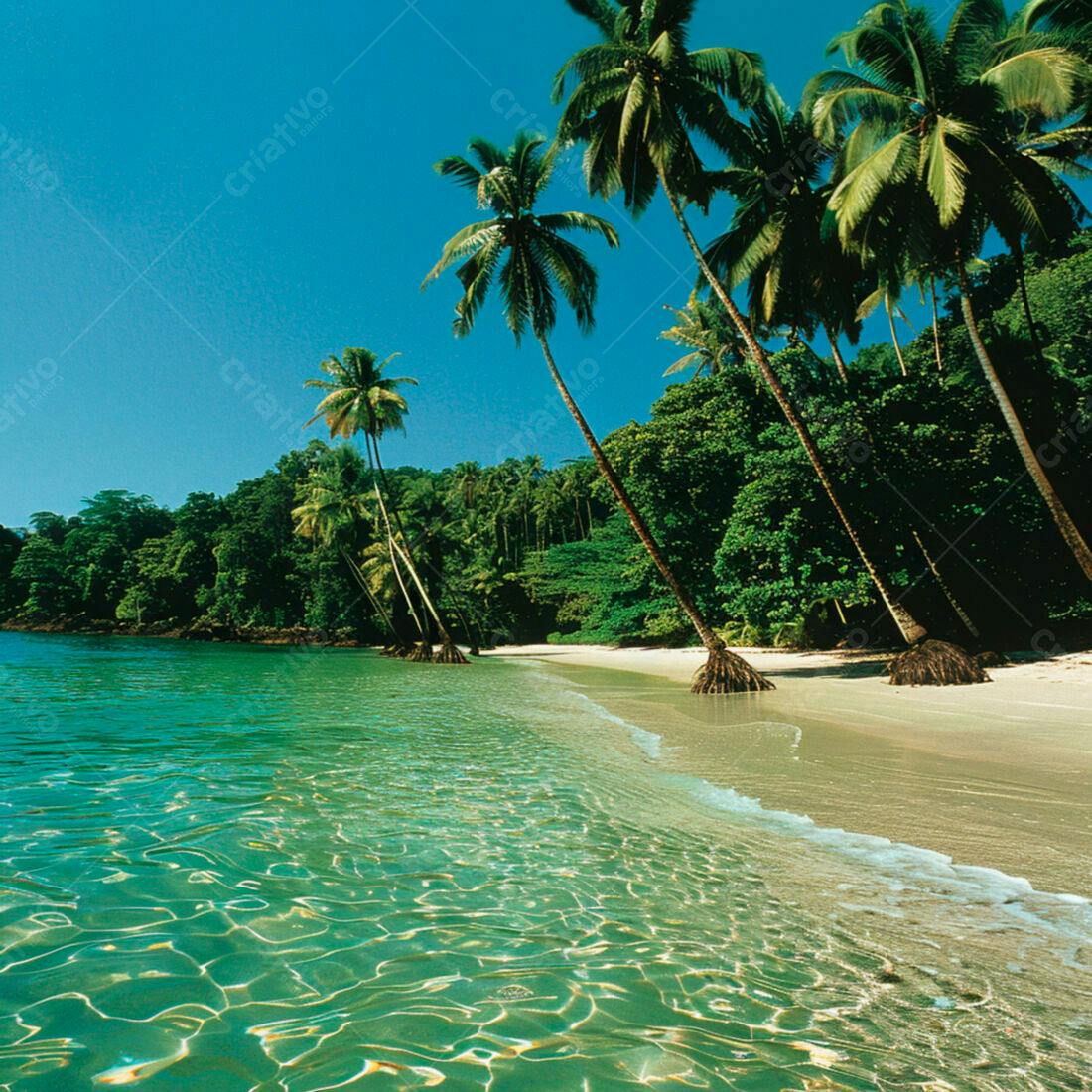 Praia tropical com coqueiros e mar turquesa