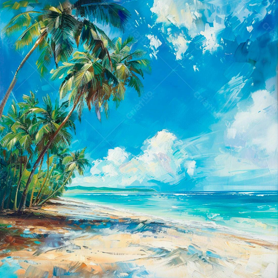Praia tropical com coqueiros e mar azul turquesa