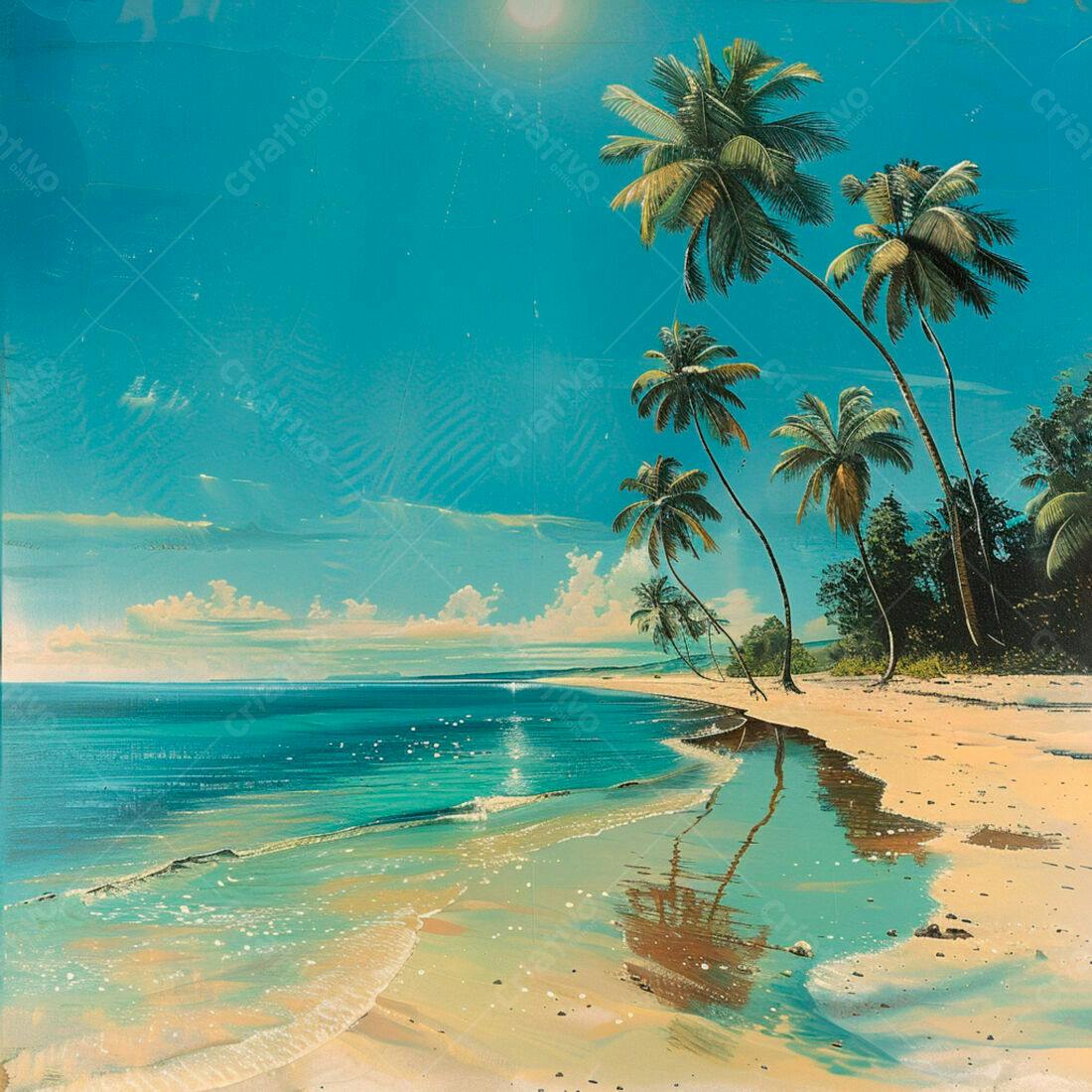 Praia tropical com coqueiros e mar turquesa