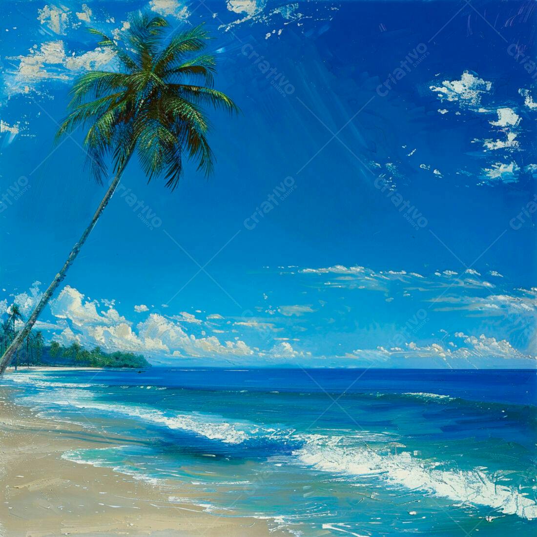 Palmeira na Praia Tropical Ensolarada