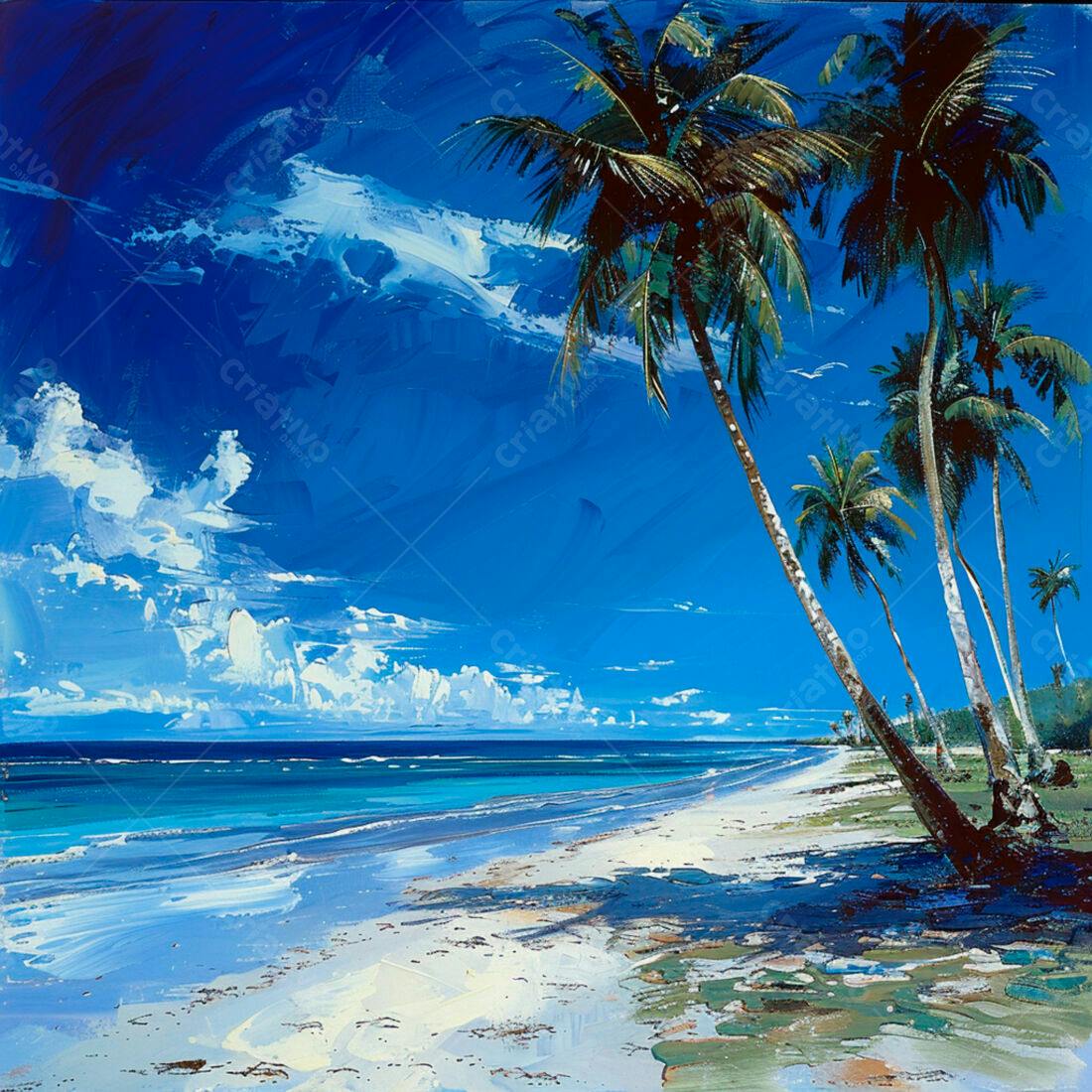Praia paradisíaca com coqueiros e mar azul turquesa