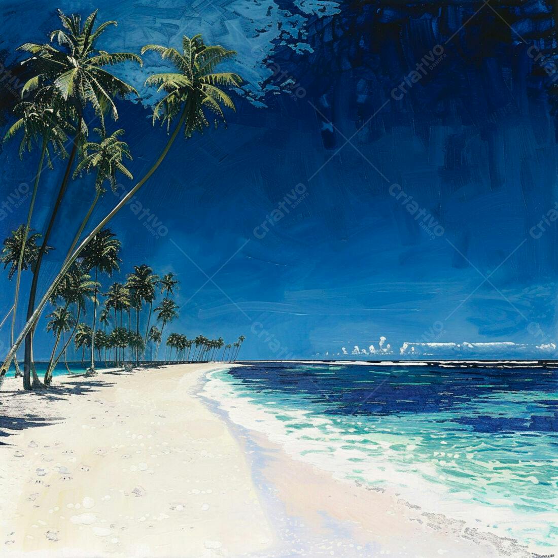 Praia tropical com coqueiros e mar azul