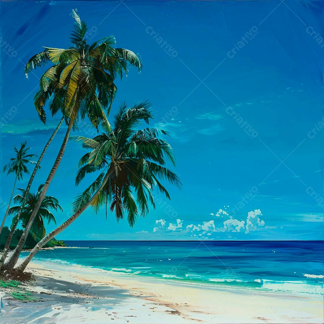 Praia tropical com coqueiros e mar azul