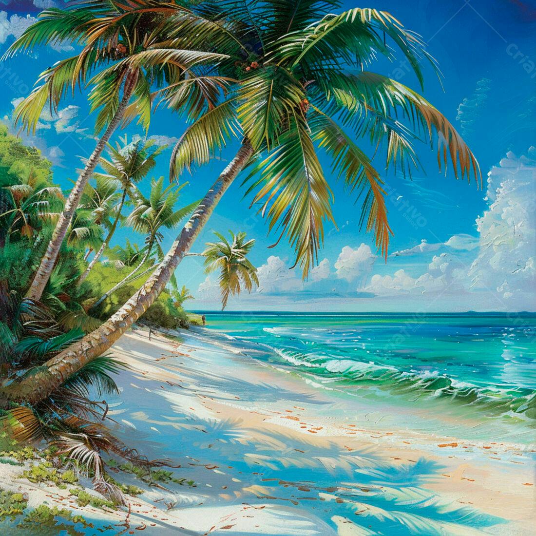 Praia tropical com coqueiros e mar turquesa