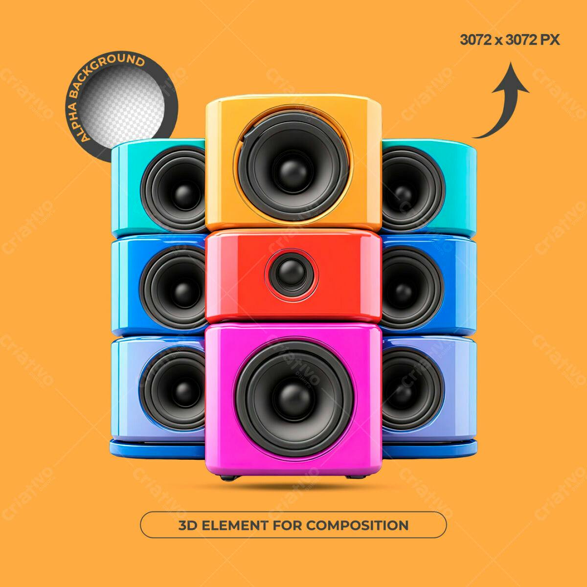 Elementos 3D Coloridos para Composição PSD Editável